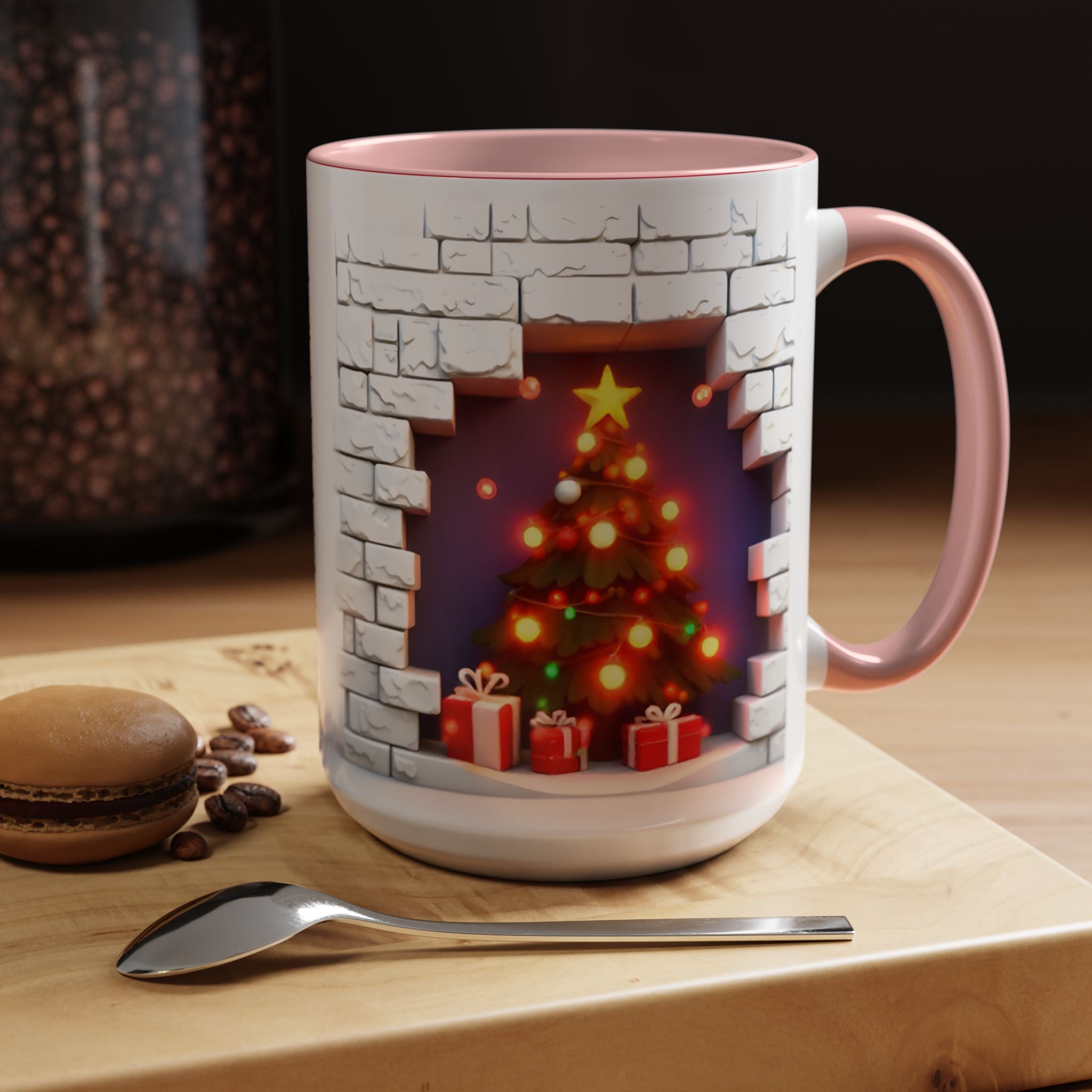 Christmas Tree Coffee Mug — Festive Fireplace Window Accent (15oz)