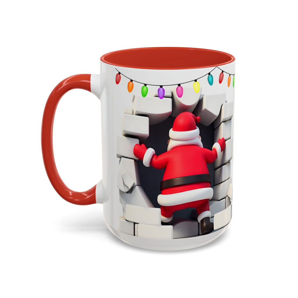 Santa Breaking Through Wall Accent Coffee Mug — Festive Christmas Holiday Gift (15oz)