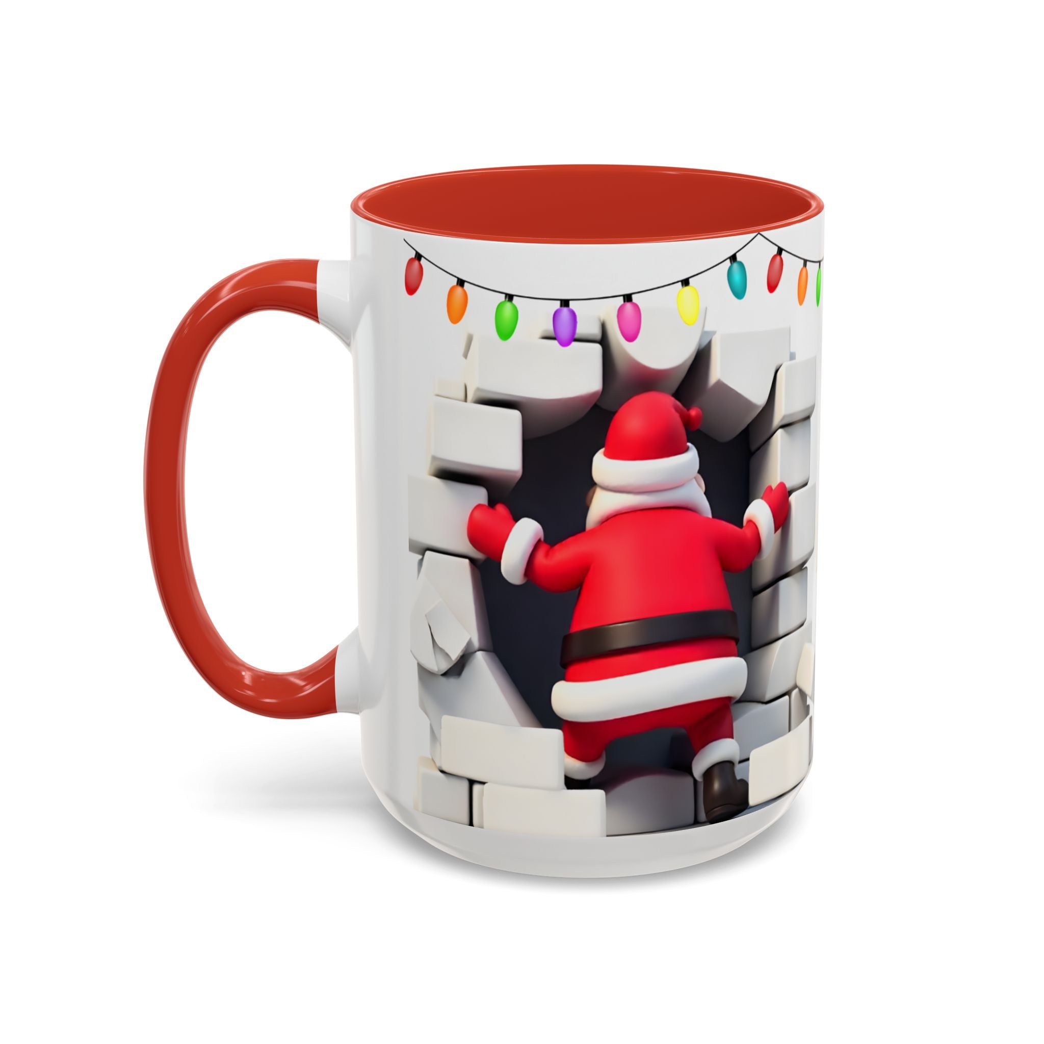 Santa Breaking Through Wall Accent Coffee Mug — Festive Christmas Holiday Gift (15oz)
