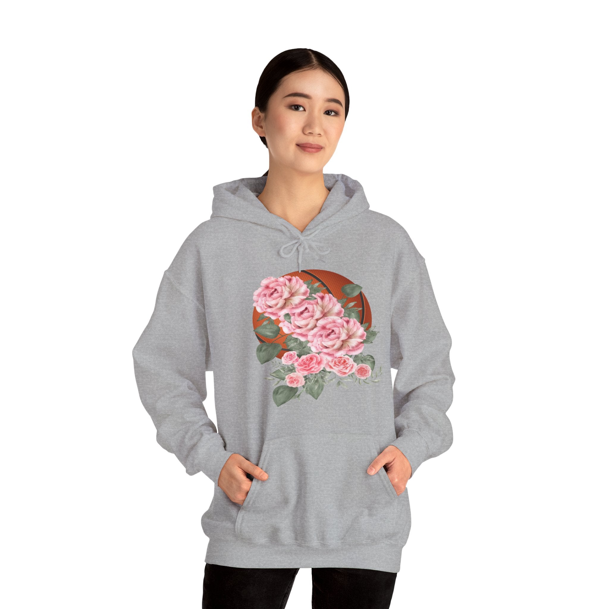 Basketball Floral Vintage Unisex Cozy Hooded Sweatshirt, Gift for Basketball Lovers