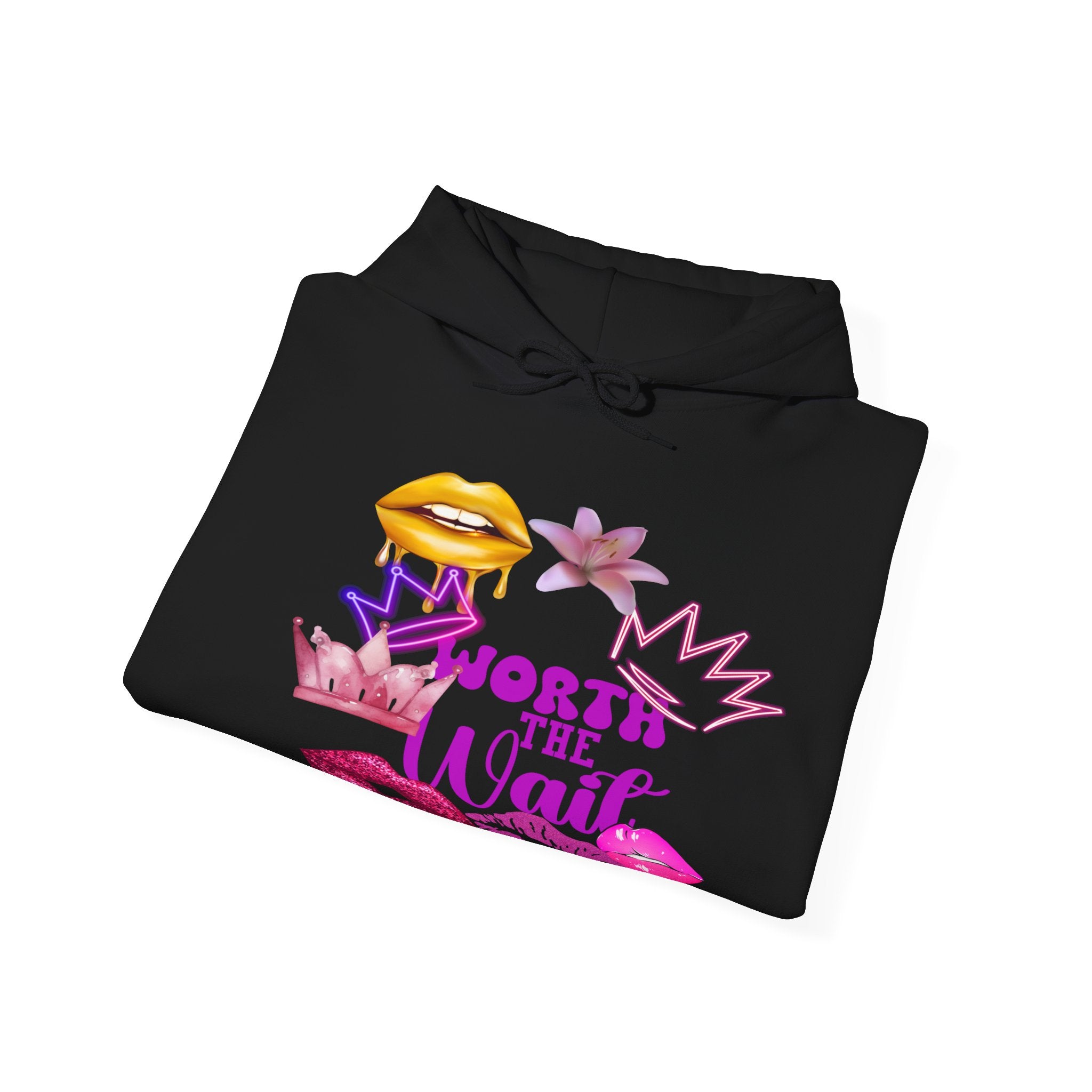 Worth the Wait Hoodie — Feminine Pink Lips & Floral Graphic Sweatshirt
