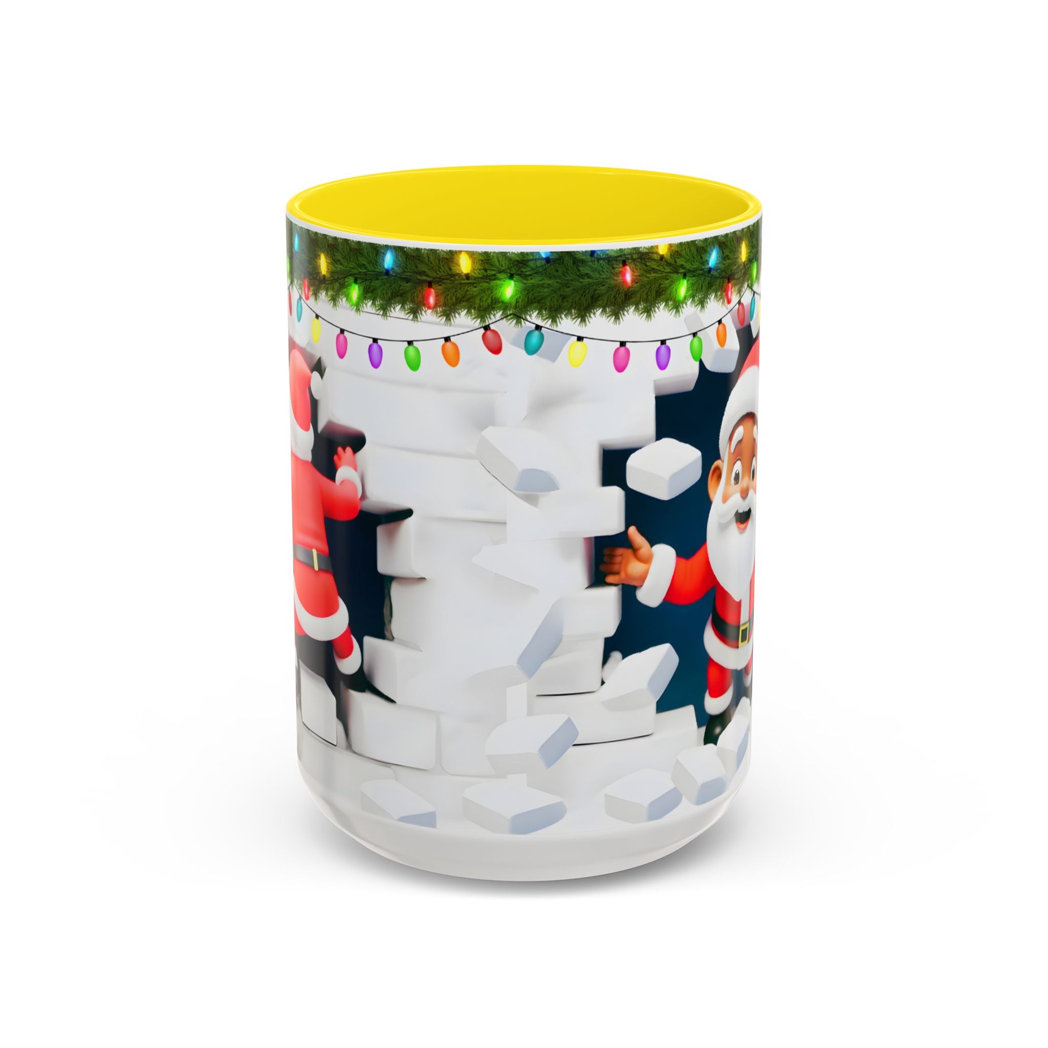 Christmas Santa Accent Coffee Mug — Festive Lights & Jolly Santa Holiday Gift (15oz)
