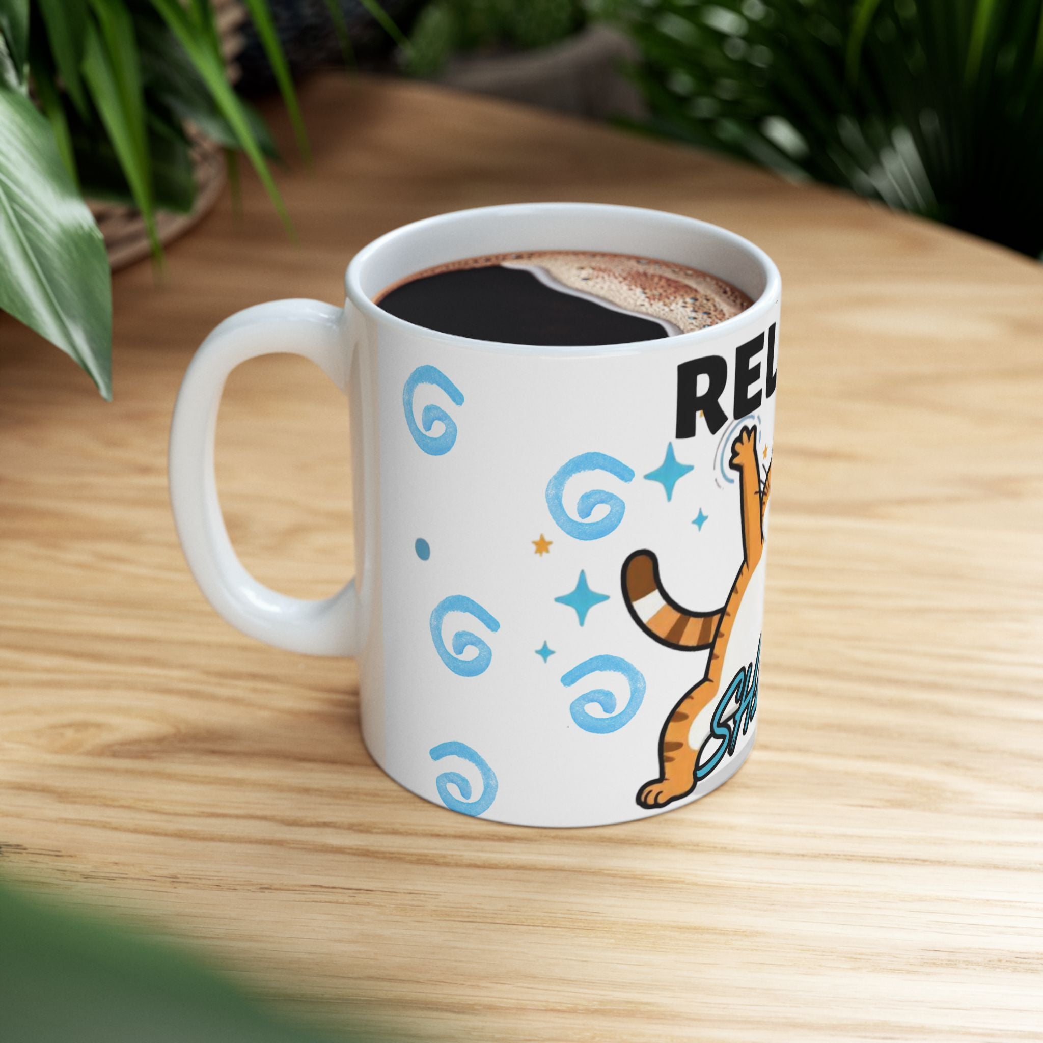 Relax and Let That Shit Go Cat Mug - Funny Ceramic Coffee Cup for Cat Lovers