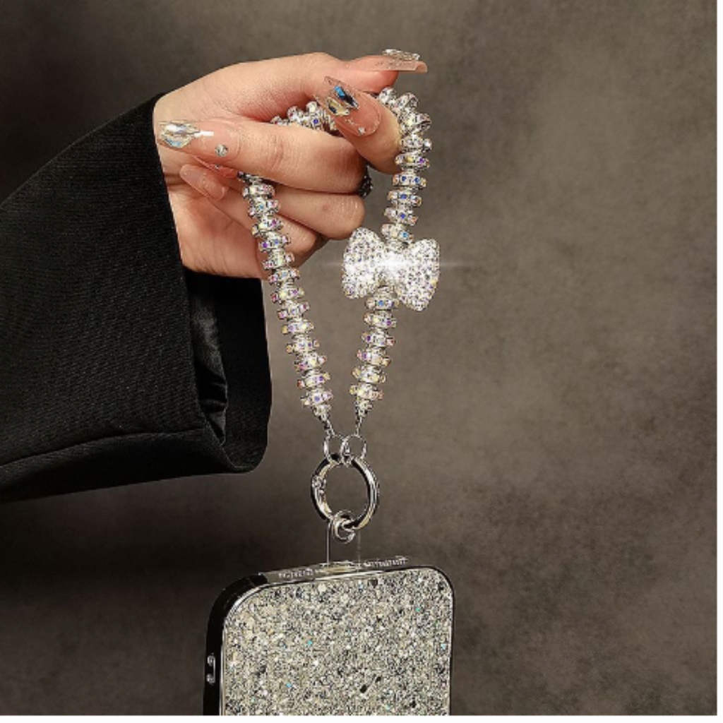 Boss Girl, Blingy, Pearl & Rhinestone Mobile Phone Case, with Chain Strap, Charms