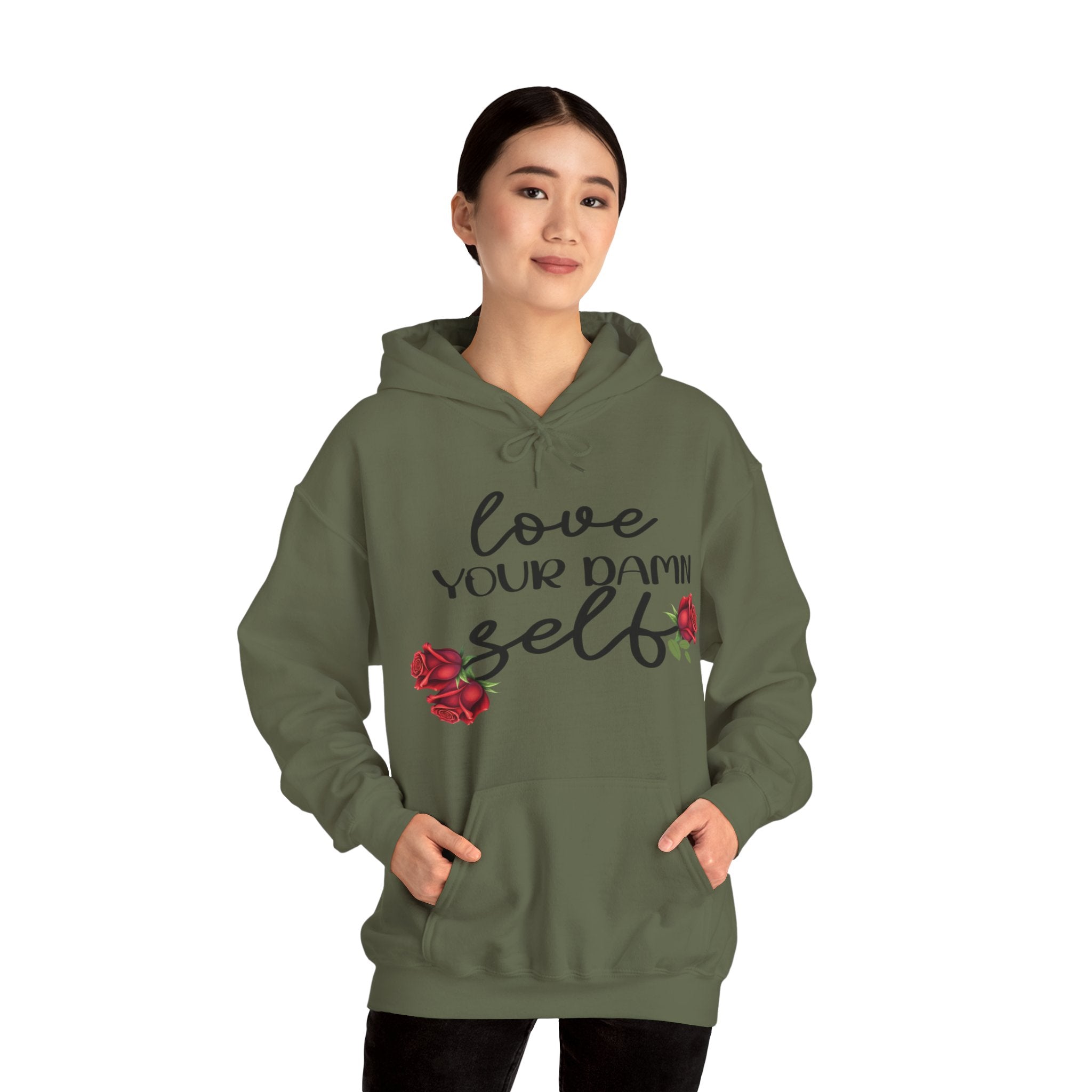 Love Your Damn Self Cozy Inspirational Unisex Hoodie, Positivity Comfort Wear