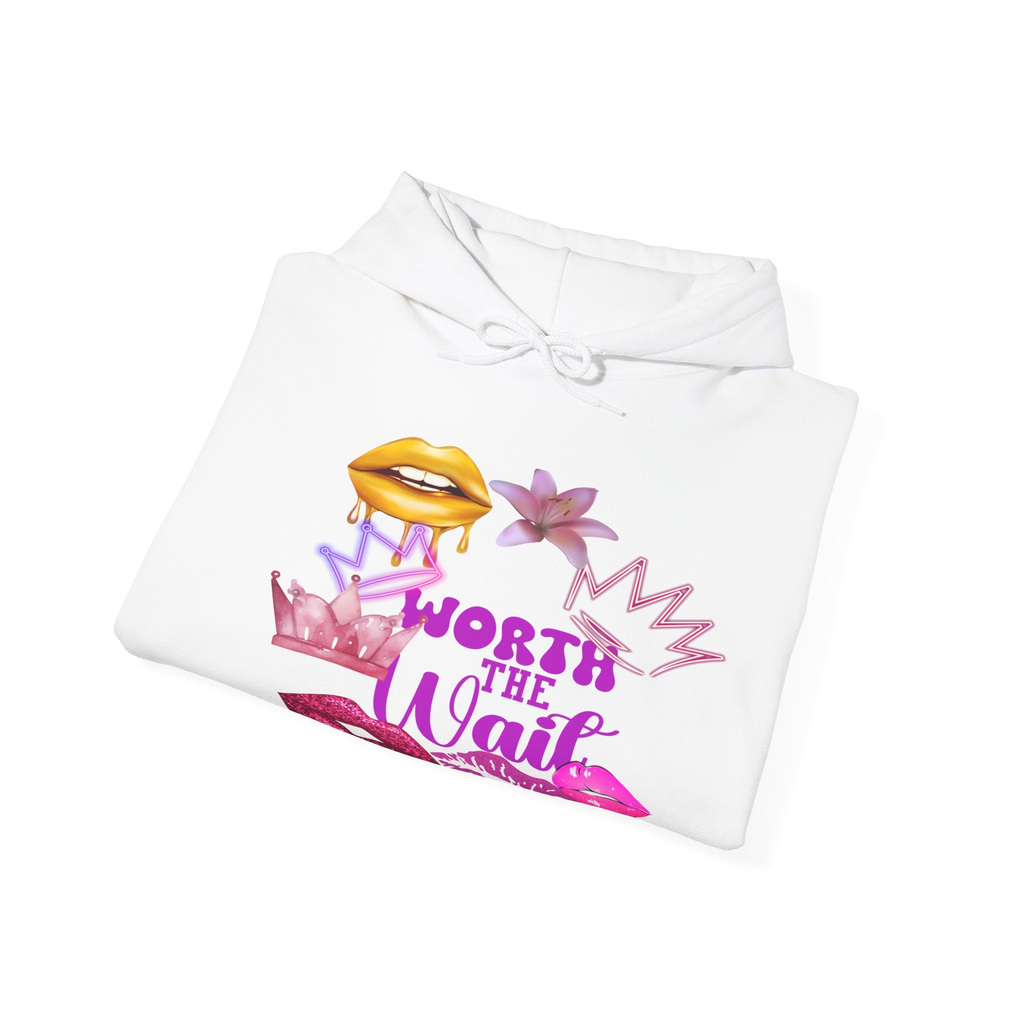 Worth the Wait Hoodie — Feminine Pink Lips & Floral Graphic Sweatshirt