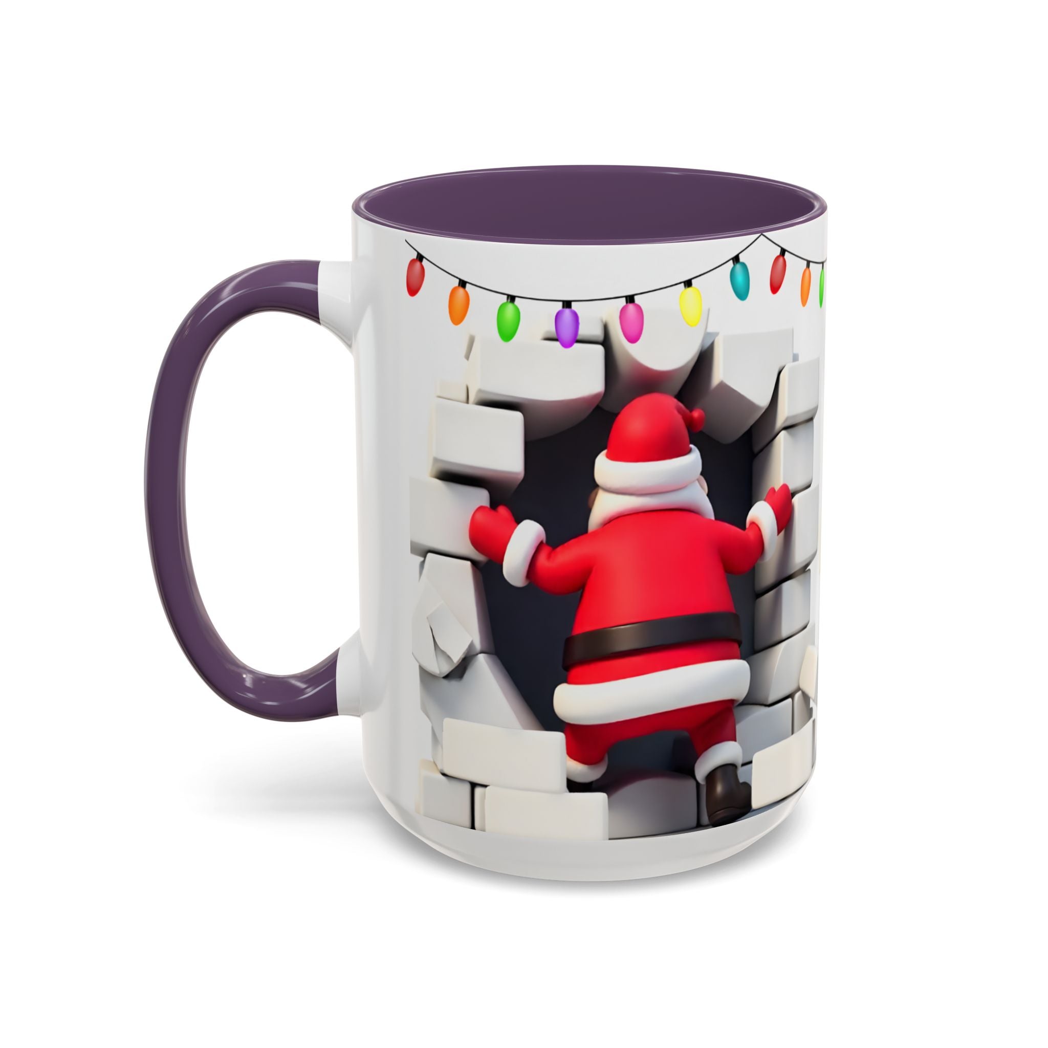 Santa Breaking Through Wall Accent Coffee Mug — Festive Christmas Holiday Gift (15oz)