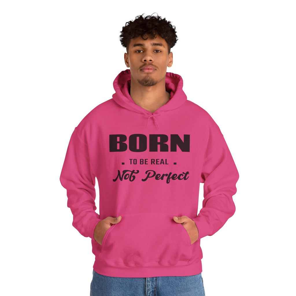 Born Real, Not Perfect, Cozy Unisex Heavy Blend Hooded Sweatshirt – White