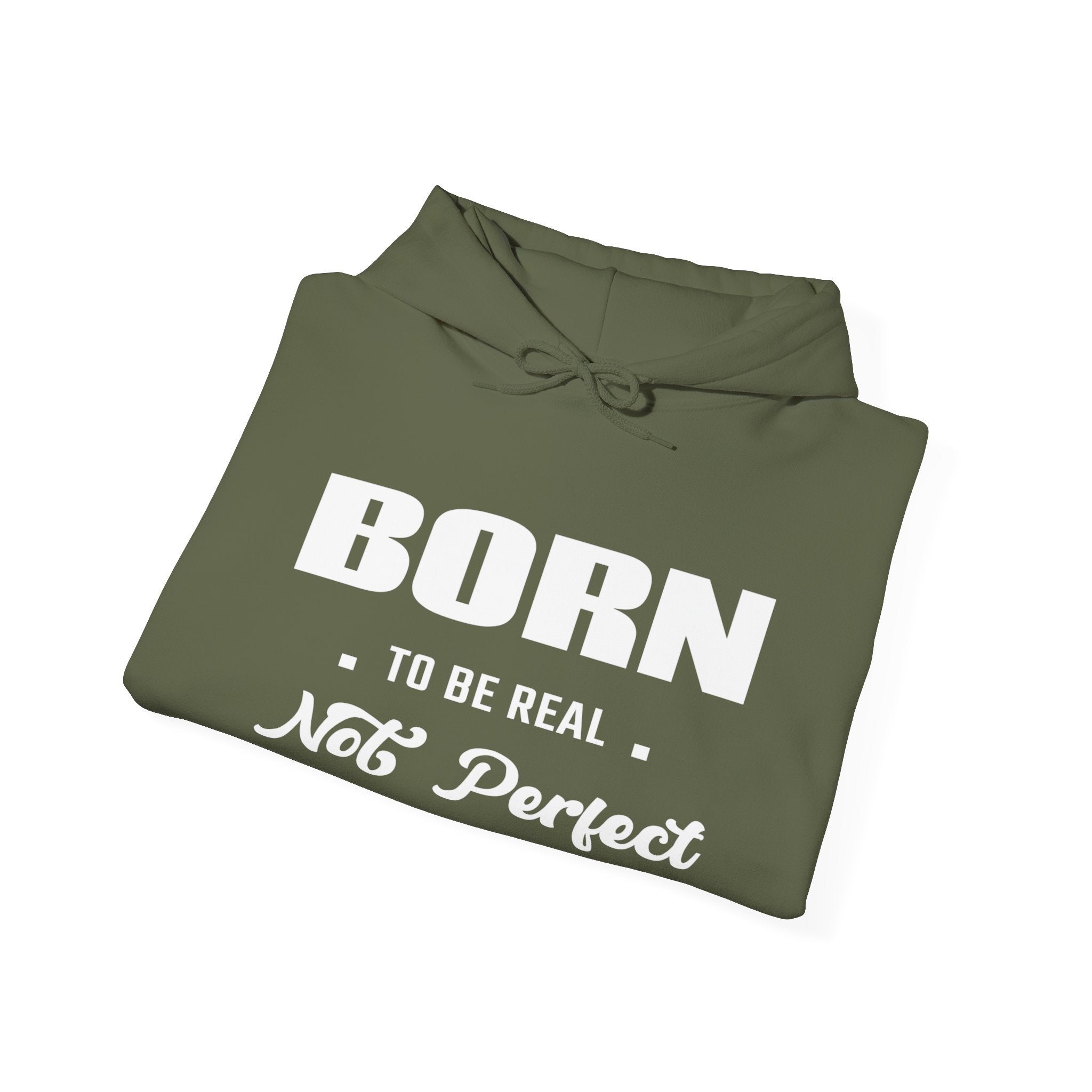 Born Real, Not Perfect, Cozy Unisex Heavy Blend Hooded Sweatshirt – Black
