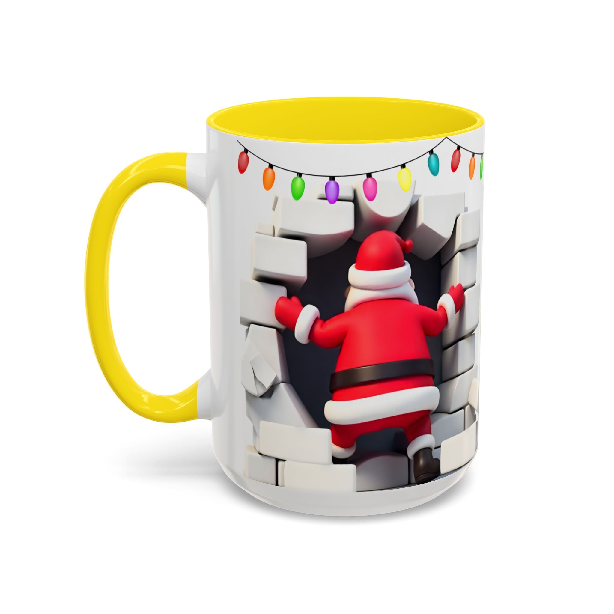 Santa Breaking Through Wall Accent Coffee Mug — Festive Christmas Holiday Gift (15oz)