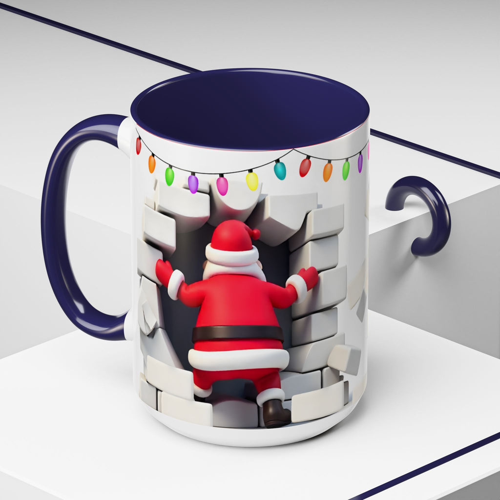 Santa Breaking Through Wall Accent Coffee Mug — Festive Christmas Holiday Gift (15oz)
