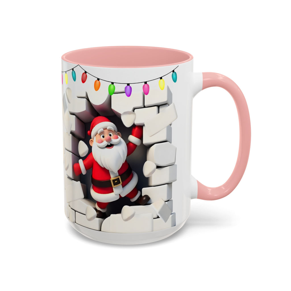 Santa Breaking Through Wall Accent Coffee Mug — Festive Christmas Holiday Gift (15oz)