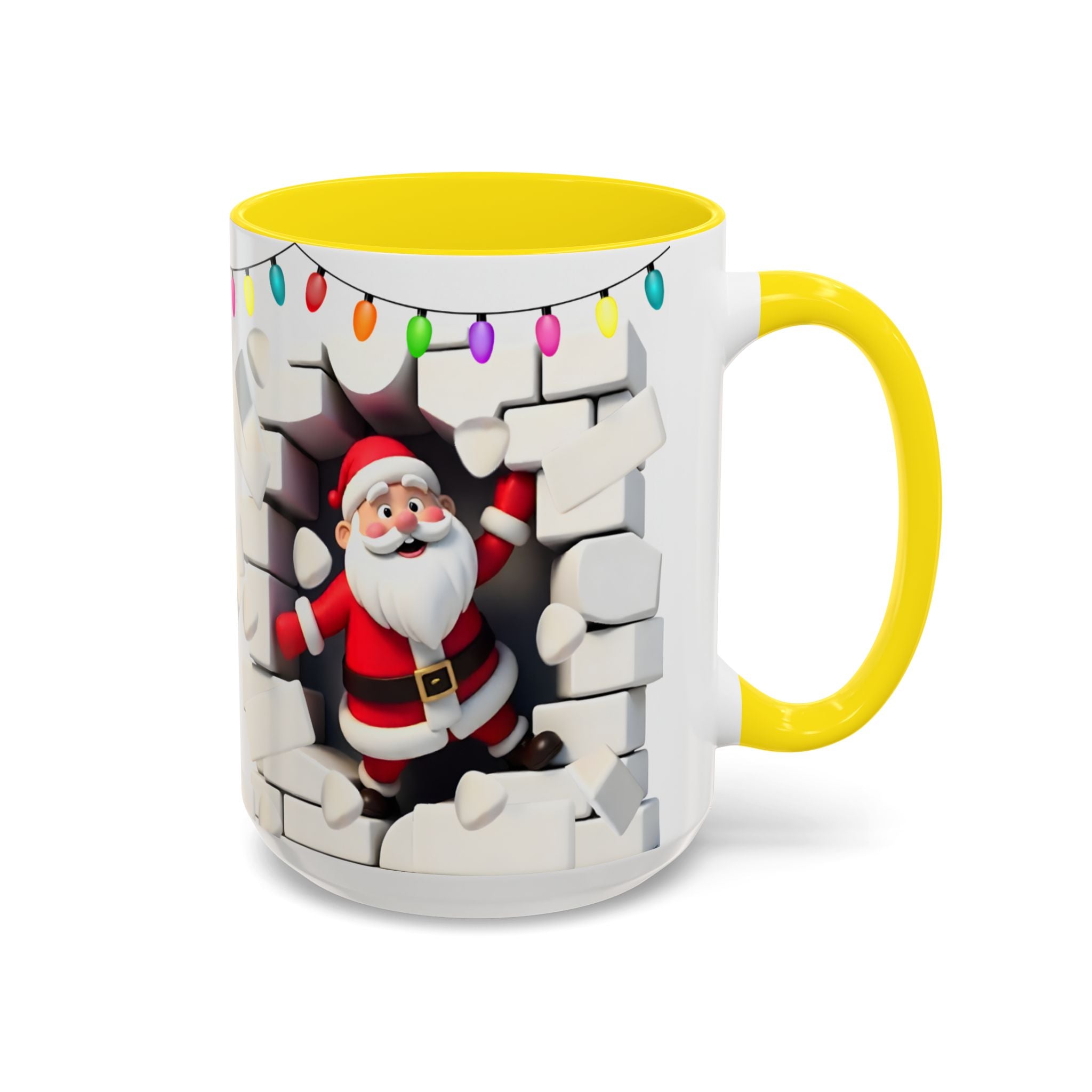Santa Breaking Through Wall Accent Coffee Mug — Festive Christmas Holiday Gift (15oz)
