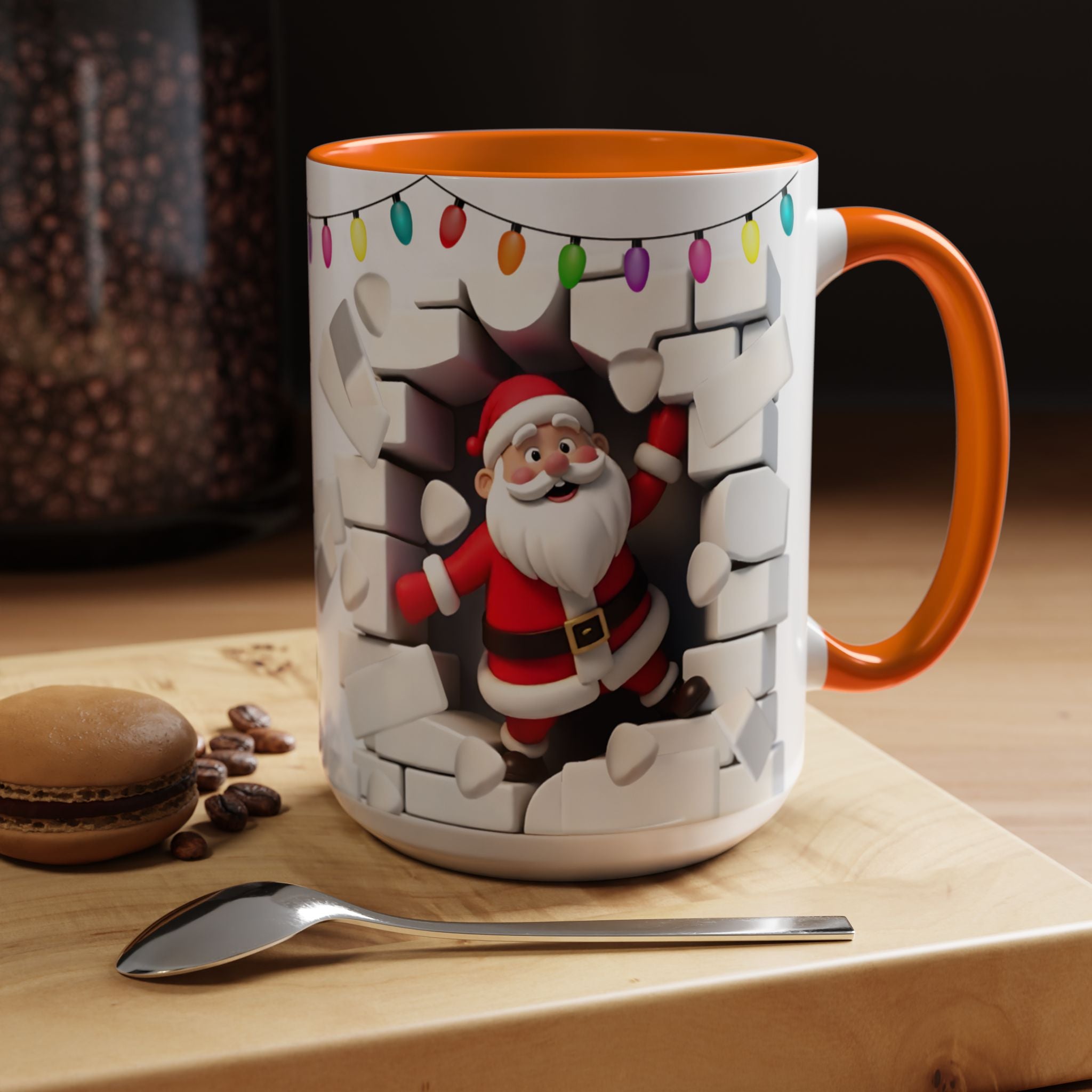 Santa Breaking Through Wall Accent Coffee Mug — Festive Christmas Holiday Gift (15oz)