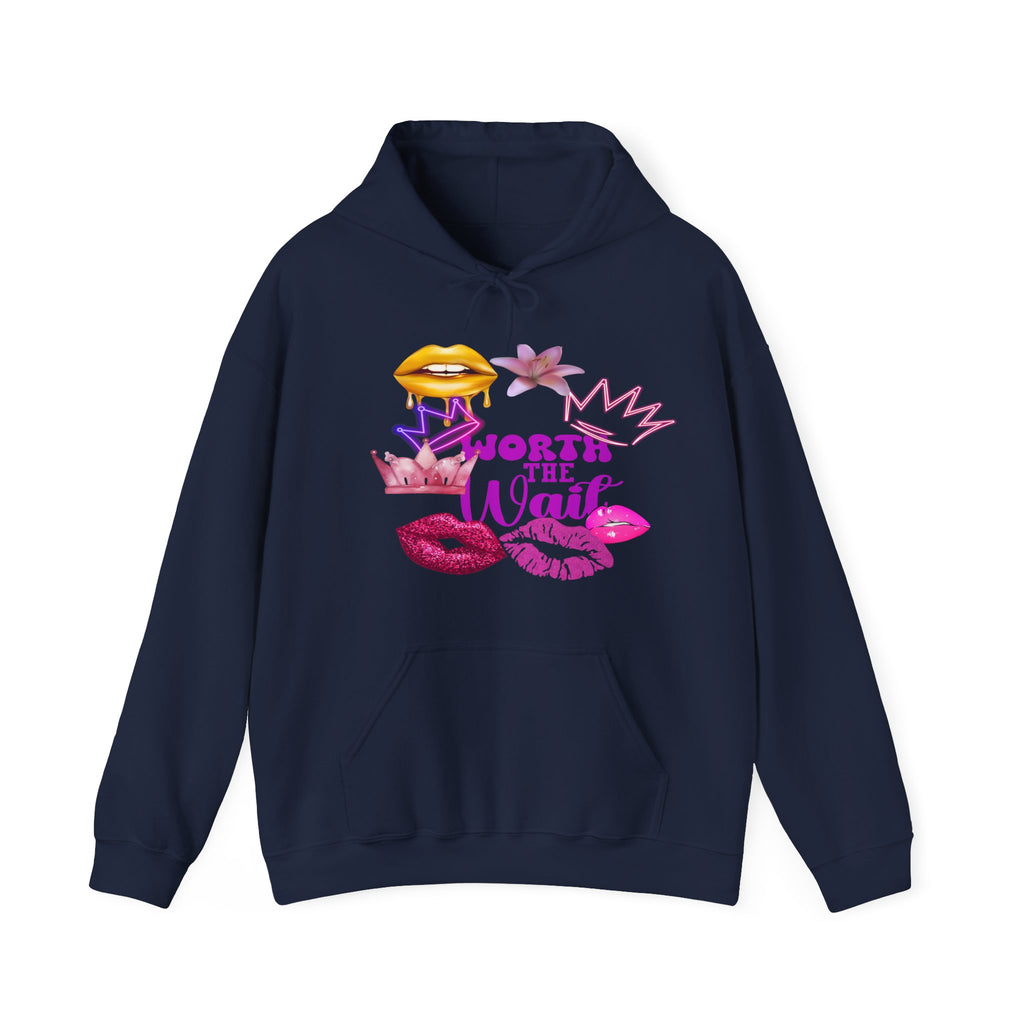 Worth the Wait Hoodie — Feminine Pink Lips & Floral Graphic Sweatshirt