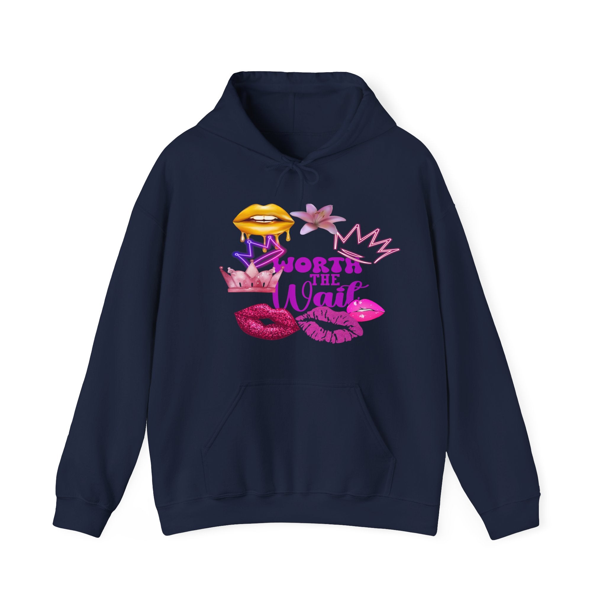 Worth the Wait Hoodie — Feminine Pink Lips & Floral Graphic Sweatshirt