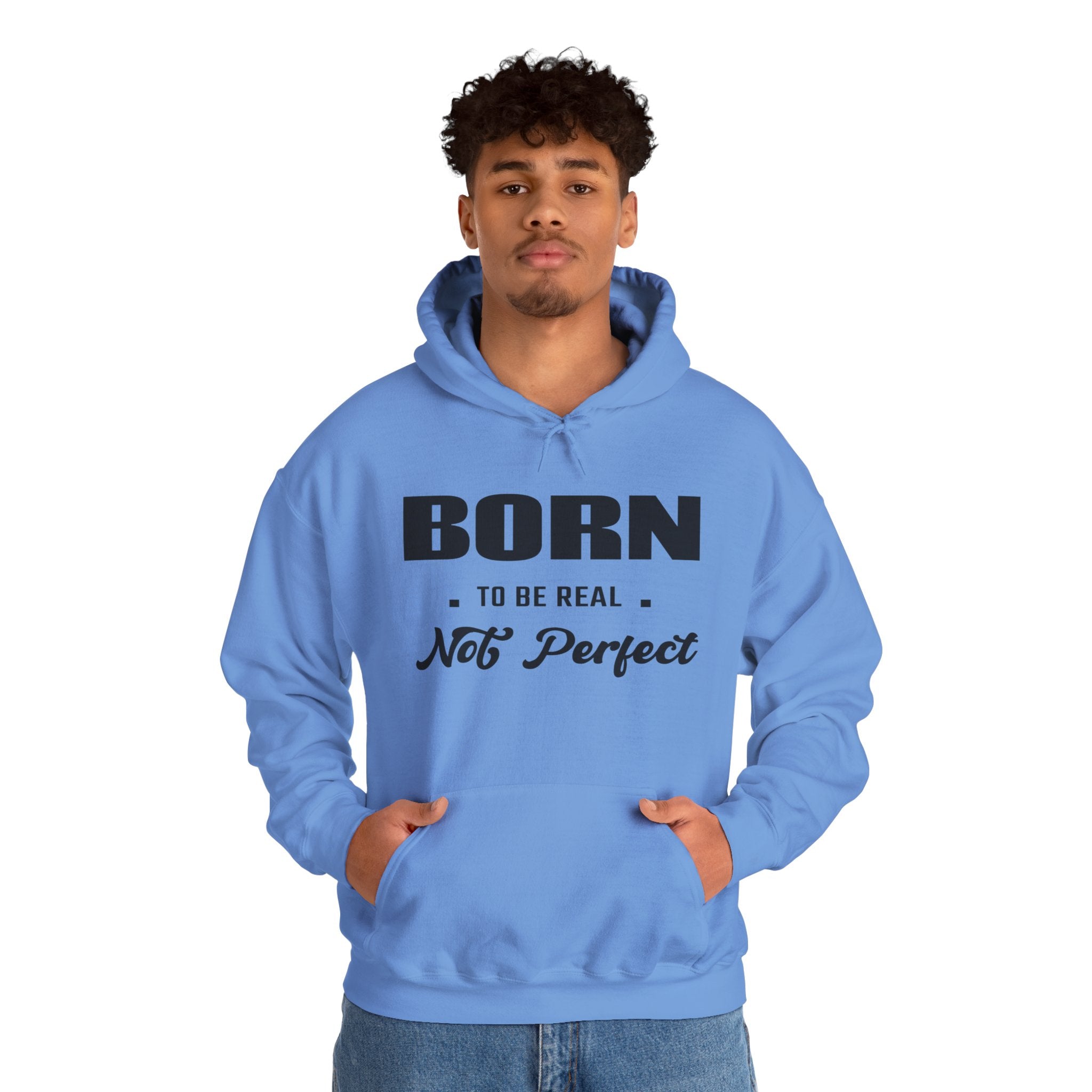 Born Real, Not Perfect, Cozy Unisex Heavy Blend Hooded Sweatshirt – White