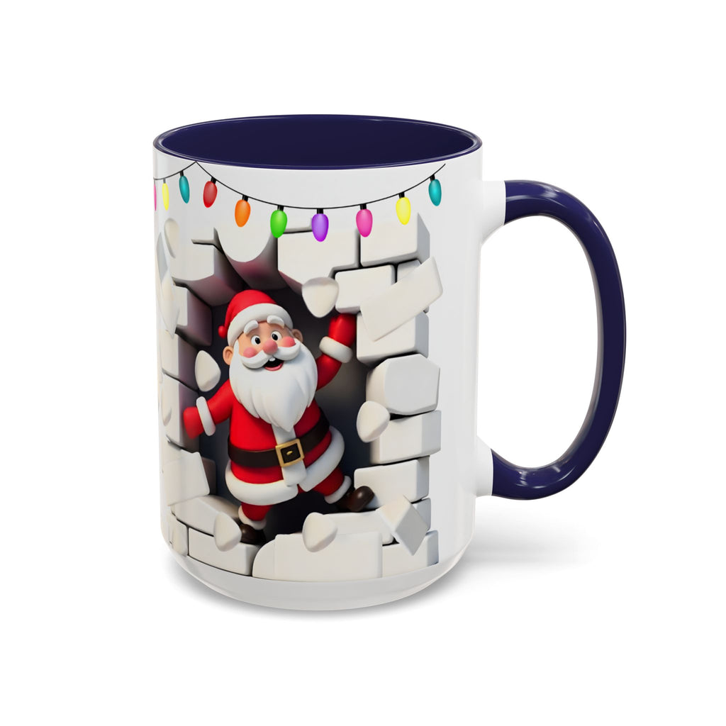 Santa Breaking Through Wall Accent Coffee Mug — Festive Christmas Holiday Gift (15oz)