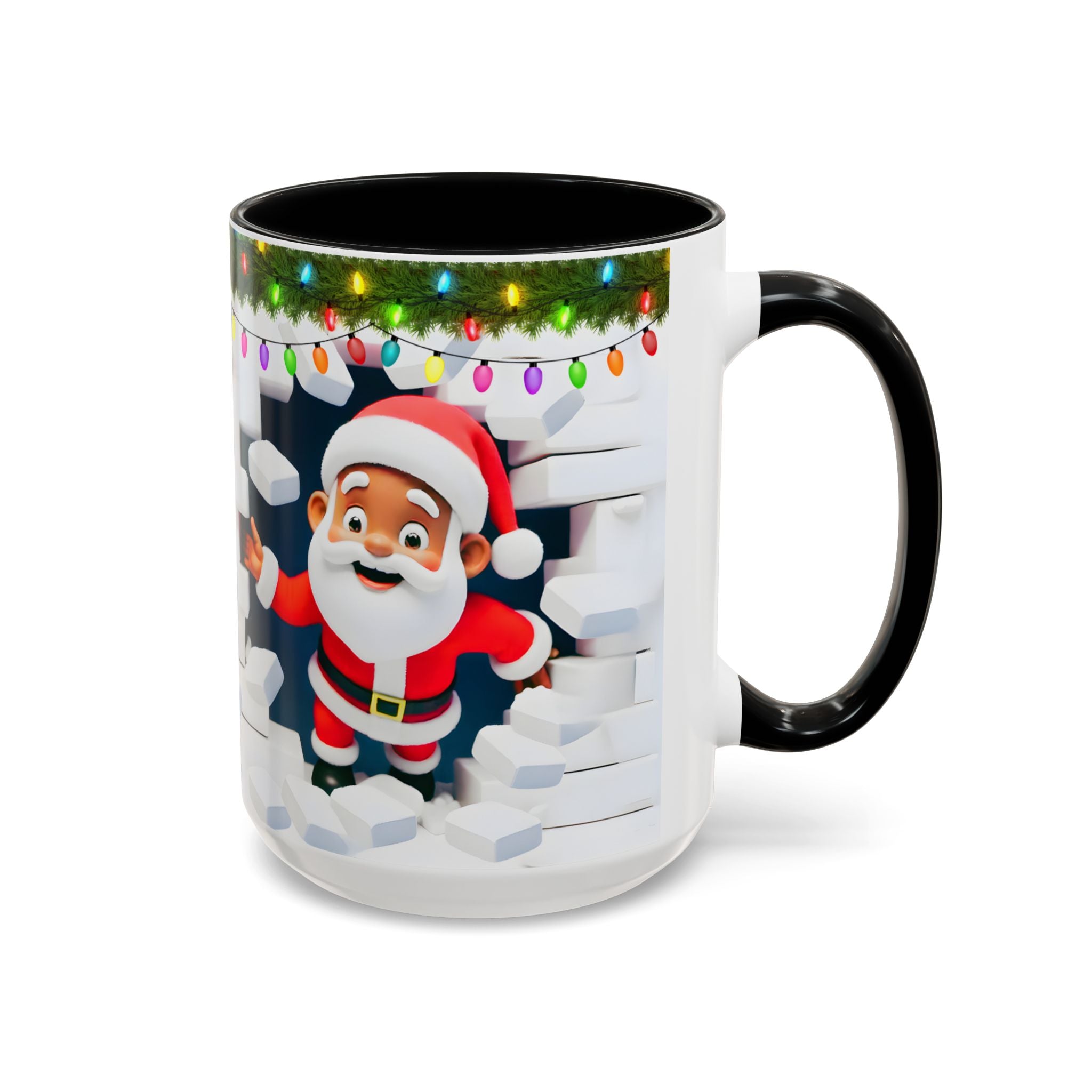 Christmas Santa Accent Coffee Mug — Festive Lights & Jolly Santa Holiday Gift (15oz)