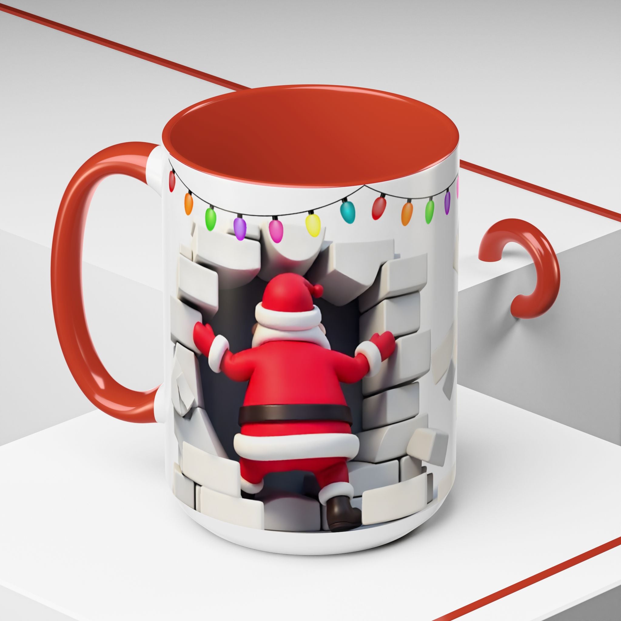 Santa Breaking Through Wall Accent Coffee Mug — Festive Christmas Holiday Gift (15oz)