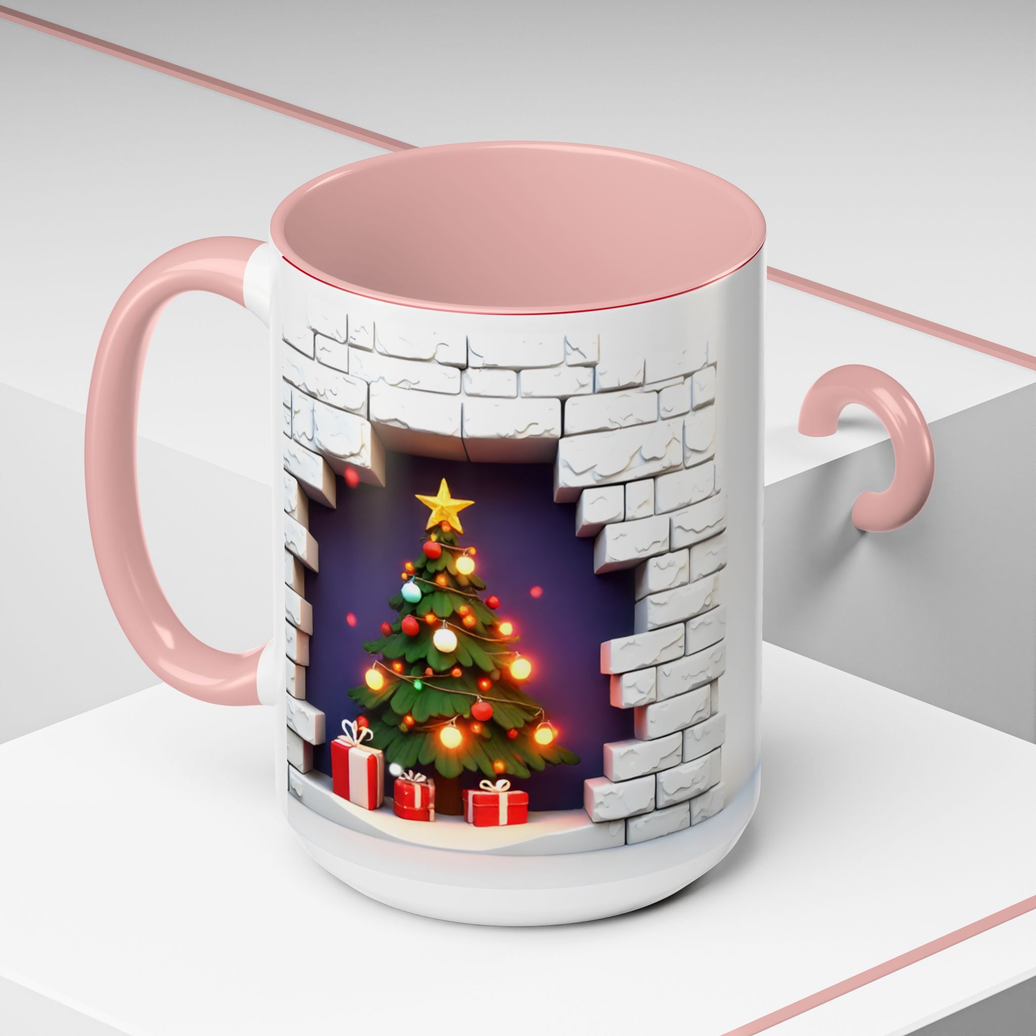 Christmas Tree Coffee Mug — Festive Fireplace Window Accent (15oz)