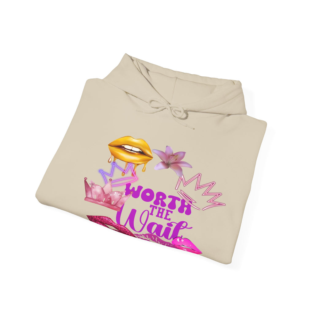Worth the Wait Hoodie — Feminine Pink Lips & Floral Graphic Sweatshirt