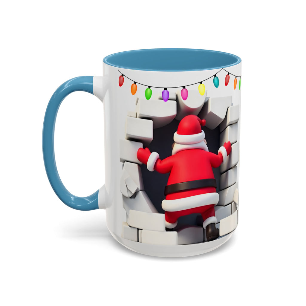 Santa Breaking Through Wall Accent Coffee Mug — Festive Christmas Holiday Gift (15oz)