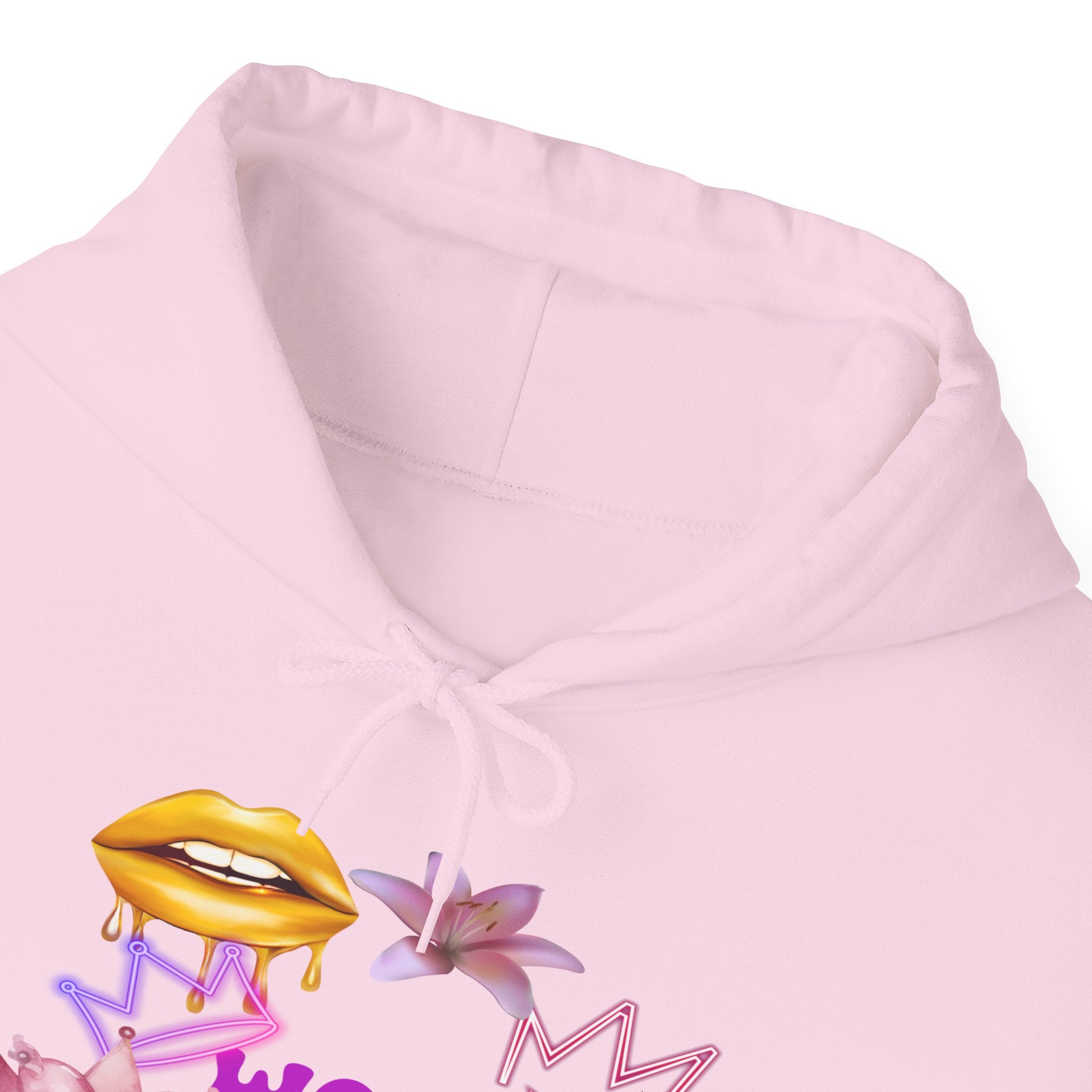 Worth the Wait Hoodie — Feminine Pink Lips & Floral Graphic Sweatshirt