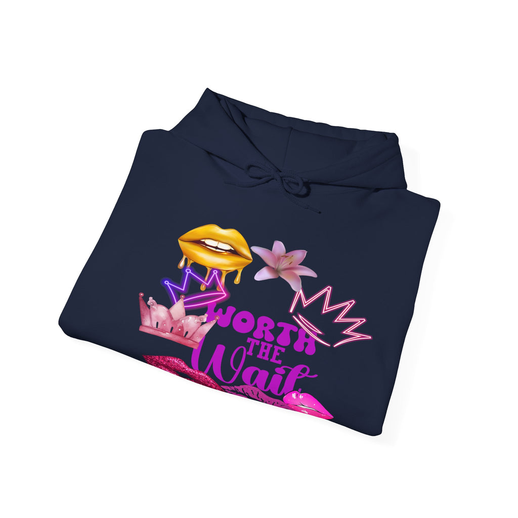 Worth the Wait Hoodie — Feminine Pink Lips & Floral Graphic Sweatshirt