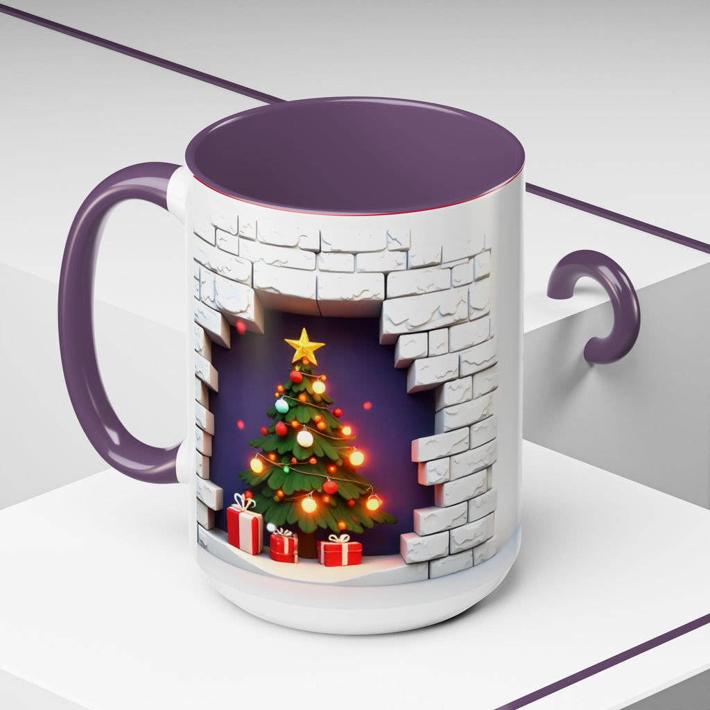Christmas Tree Coffee Mug — Festive Fireplace Window Accent (15oz)