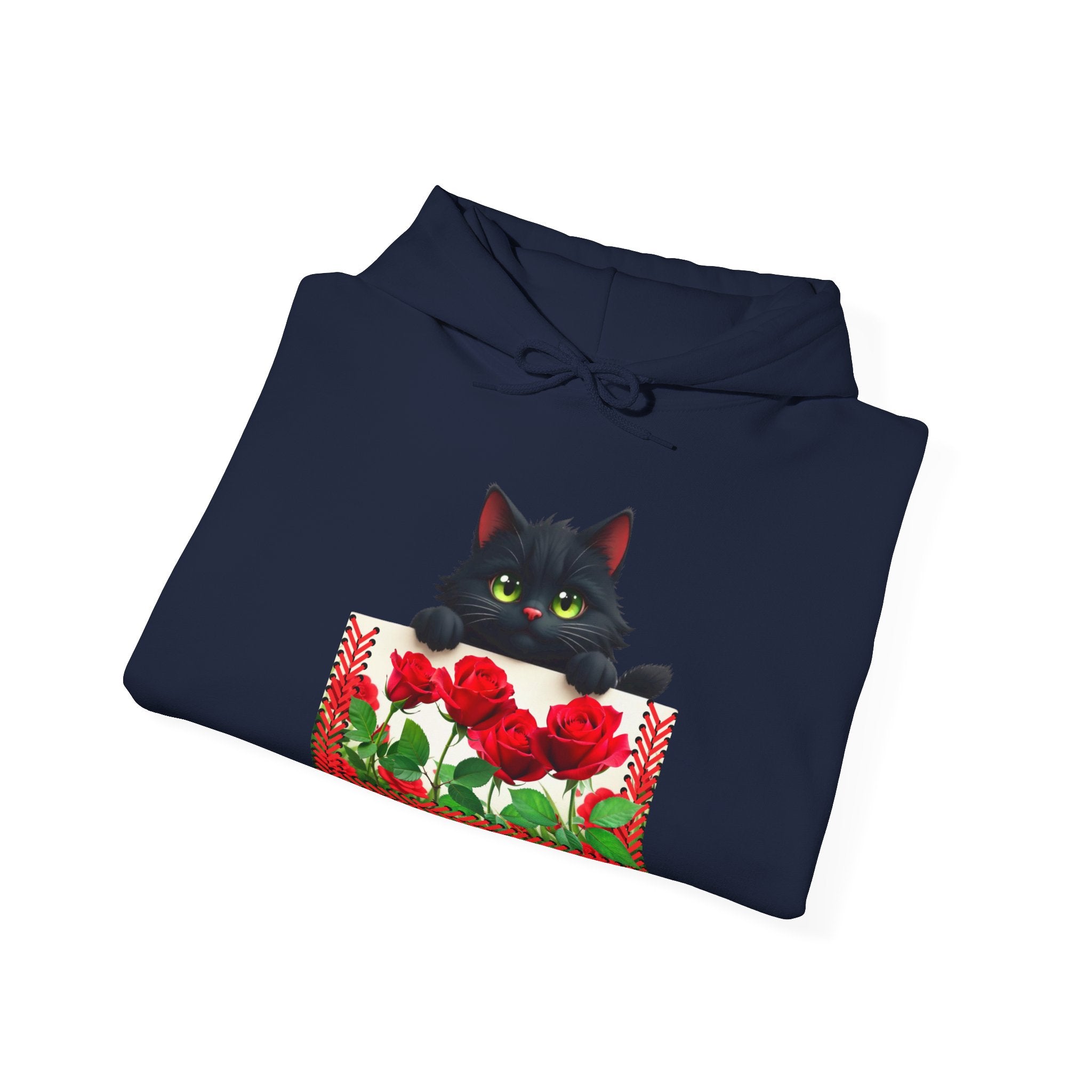 Playful Cat & Roses Hoodie, Fun Design, Cozy Everyday Wear, Gift for Cat Lovers