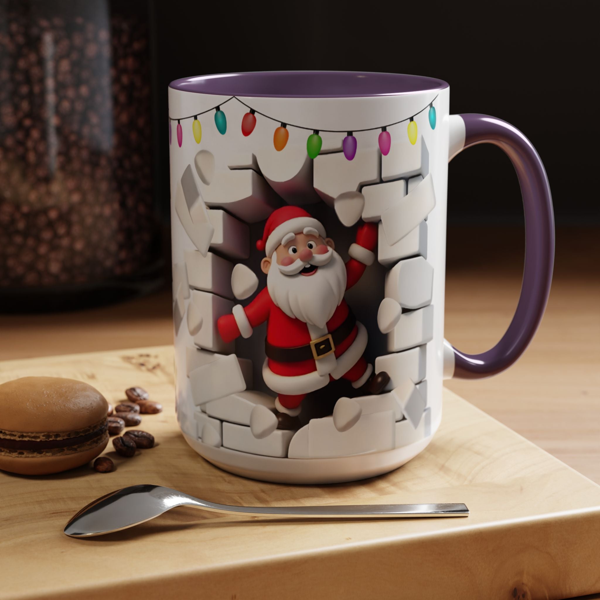 Santa Breaking Through Wall Accent Coffee Mug — Festive Christmas Holiday Gift (15oz)