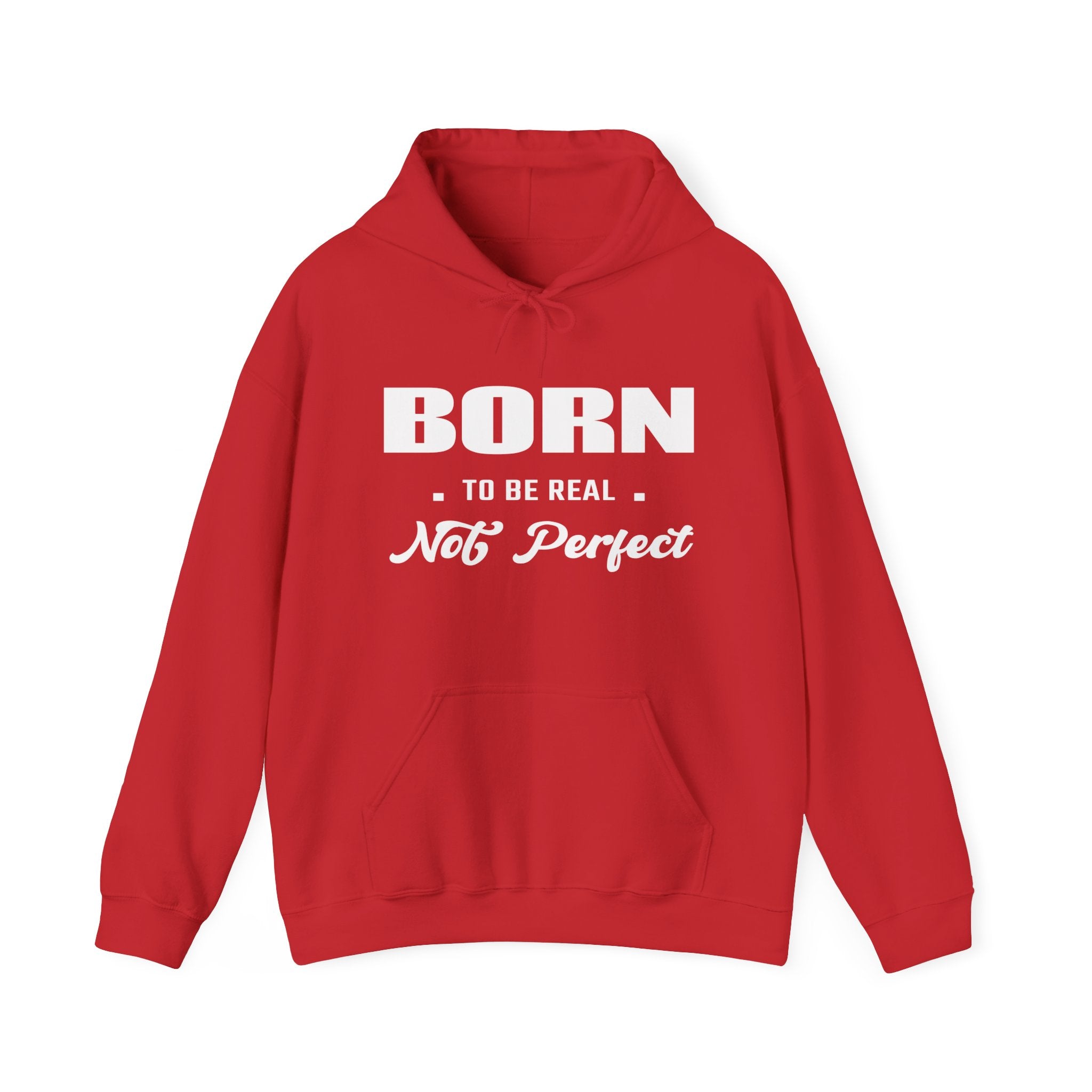Born Real, Not Perfect, Cozy Unisex Heavy Blend Hooded Sweatshirt – Black