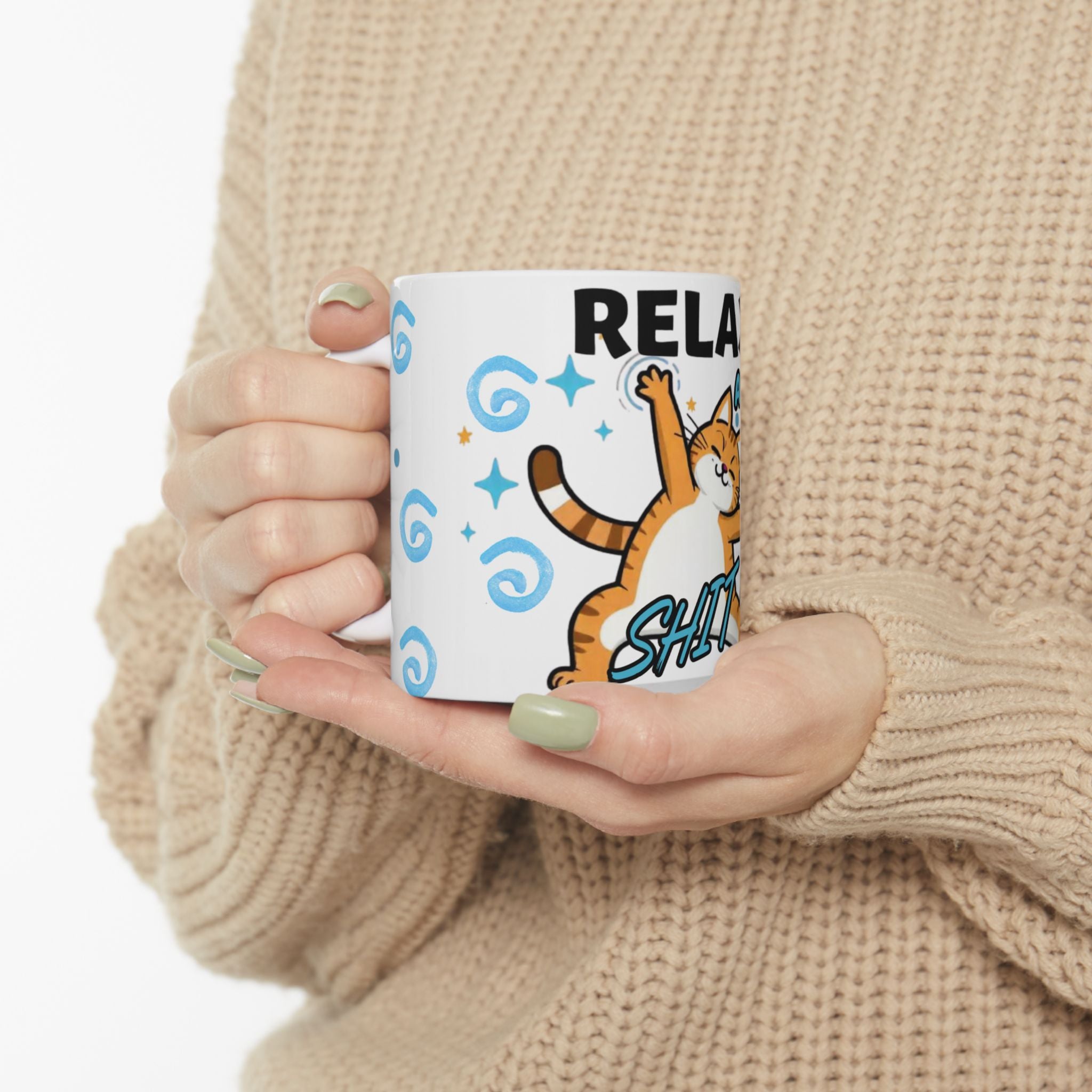 Relax and Let That Shit Go Cat Mug - Funny Ceramic Coffee Cup for Cat Lovers