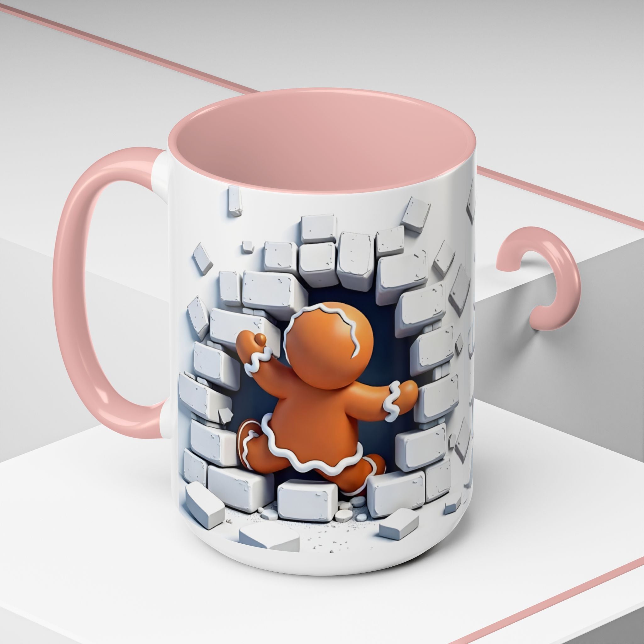 Gingerbread Brick Wall Breaker Mug — Cute Holiday Coffee Cup (15oz)