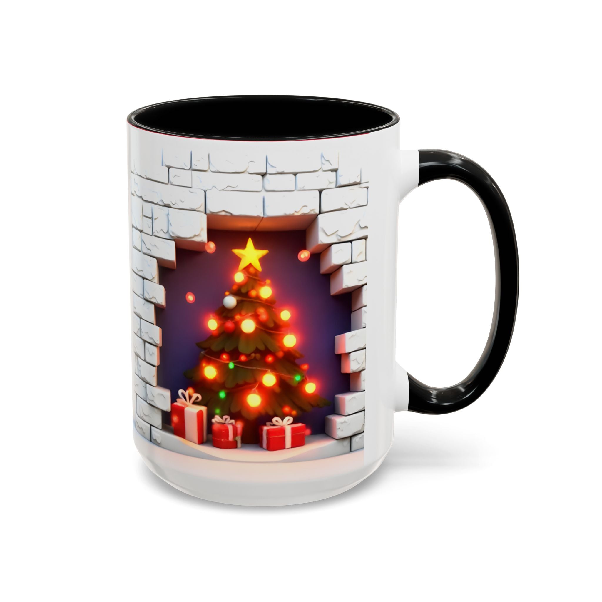 Christmas Tree Coffee Mug — Festive Fireplace Window Accent (15oz)