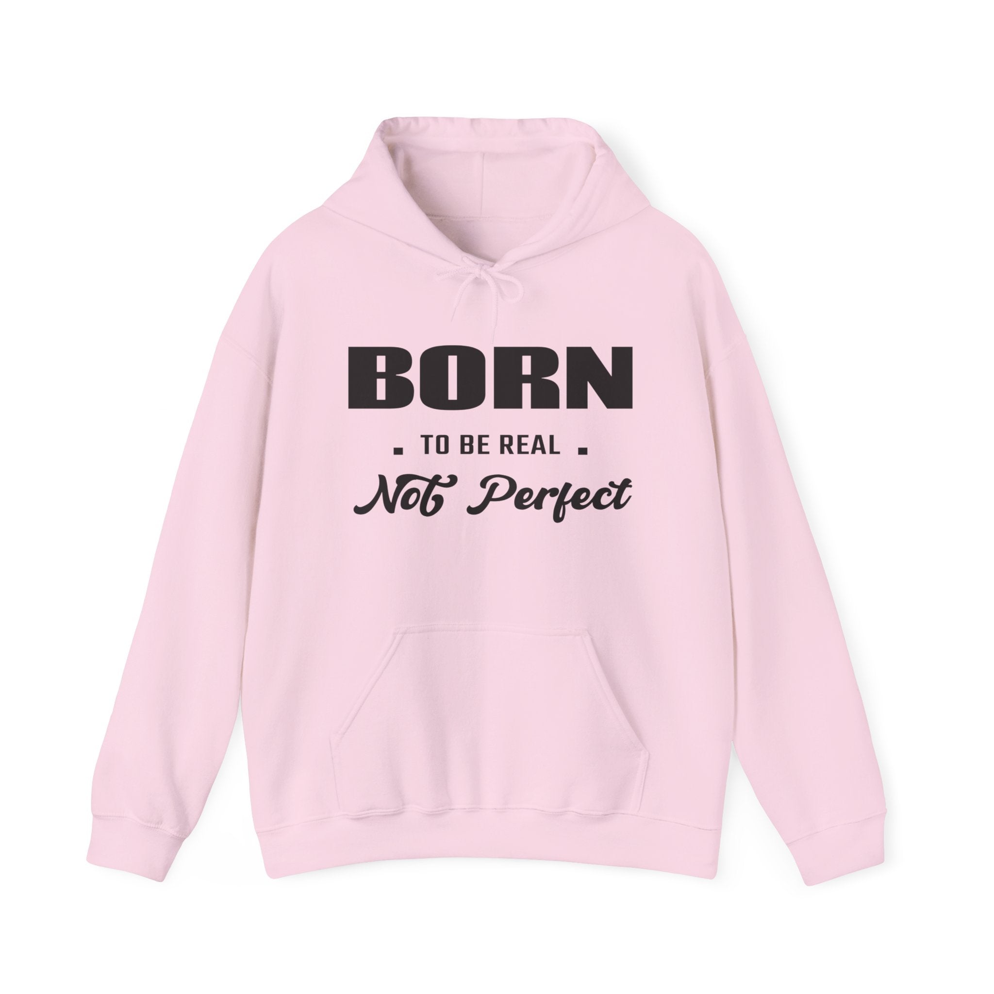 Born Real, Not Perfect, Cozy Unisex Heavy Blend Hooded Sweatshirt – White