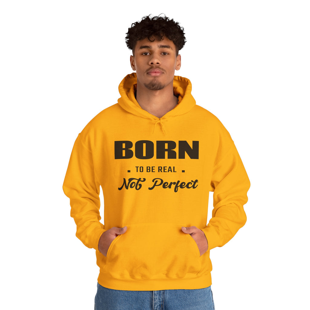 Born Real, Not Perfect, Cozy Unisex Heavy Blend Hooded Sweatshirt – White