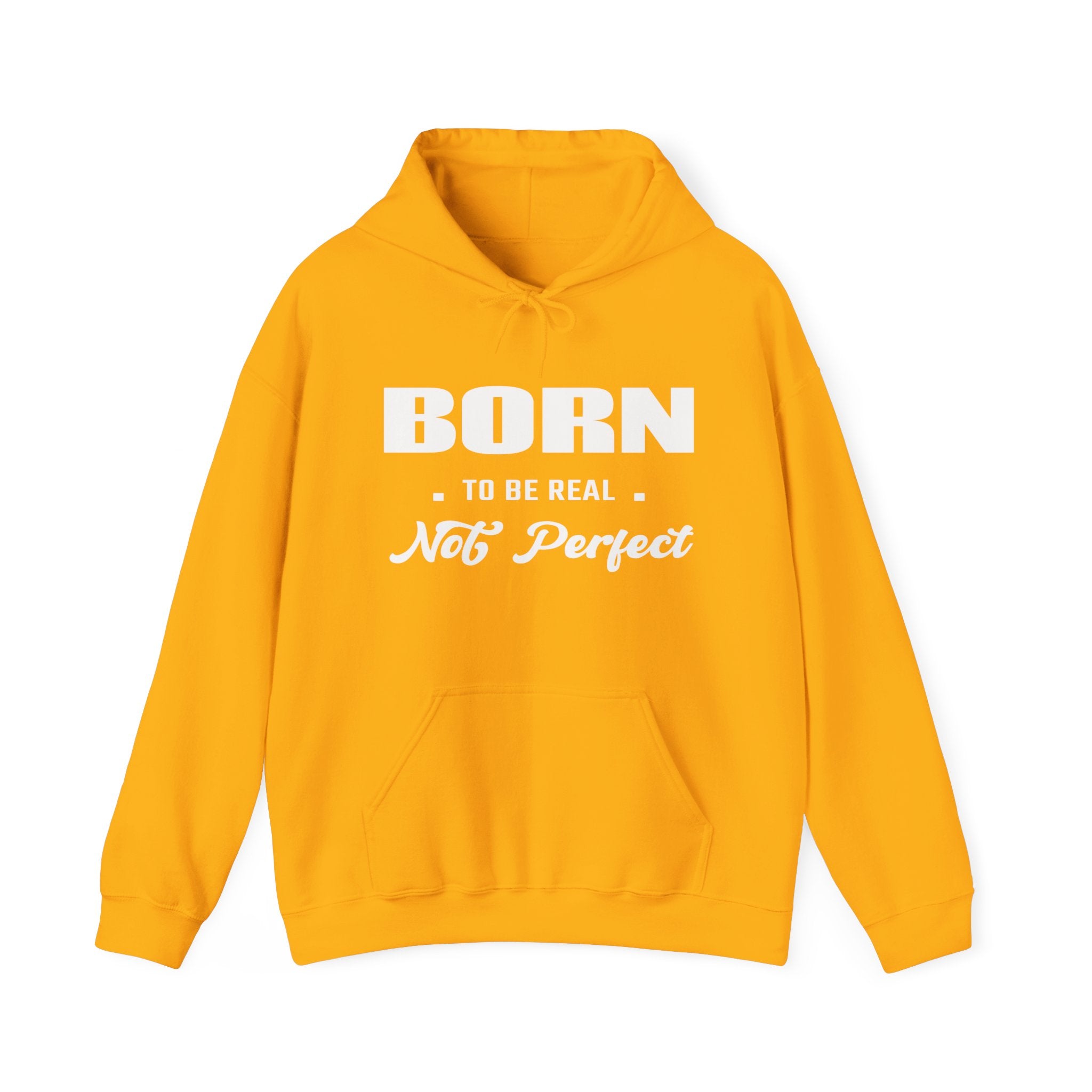 Born Real, Not Perfect, Cozy Unisex Heavy Blend Hooded Sweatshirt – Black
