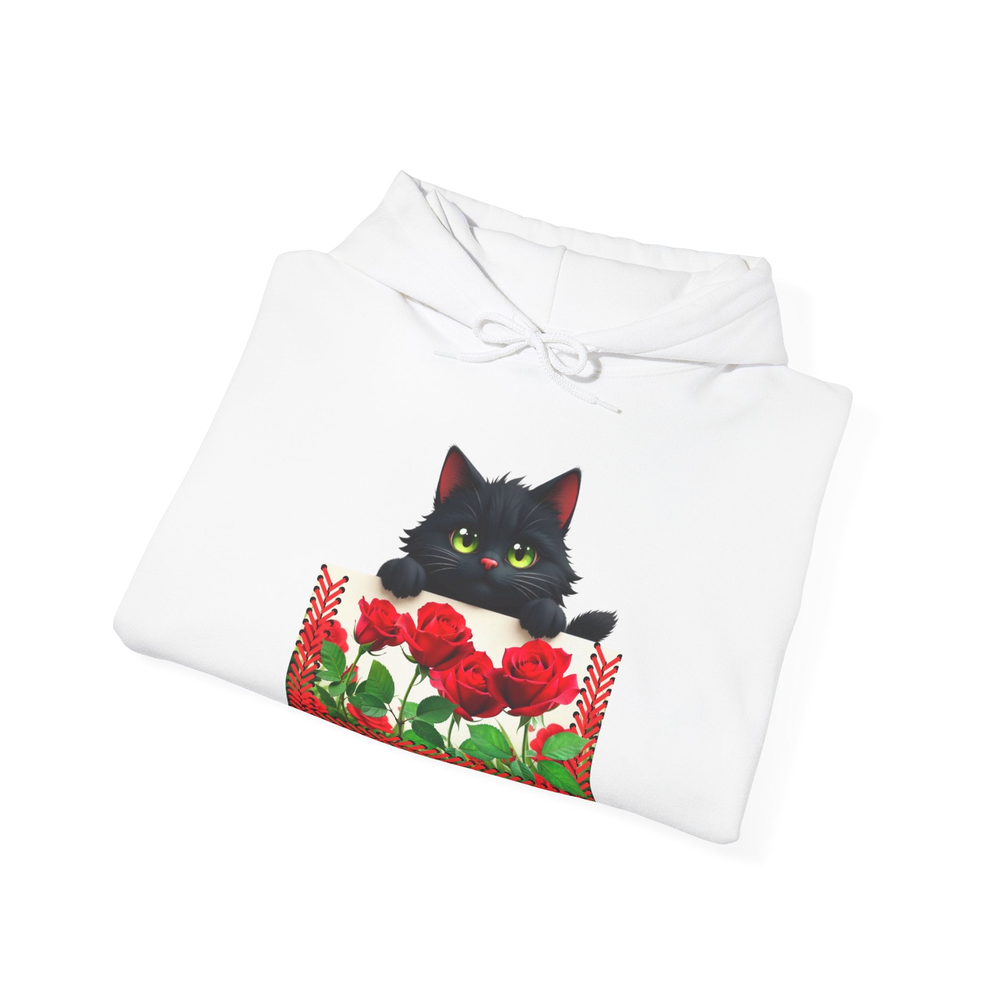 Playful Cat & Roses Hoodie, Fun Design, Cozy Everyday Wear, Gift for Cat Lovers