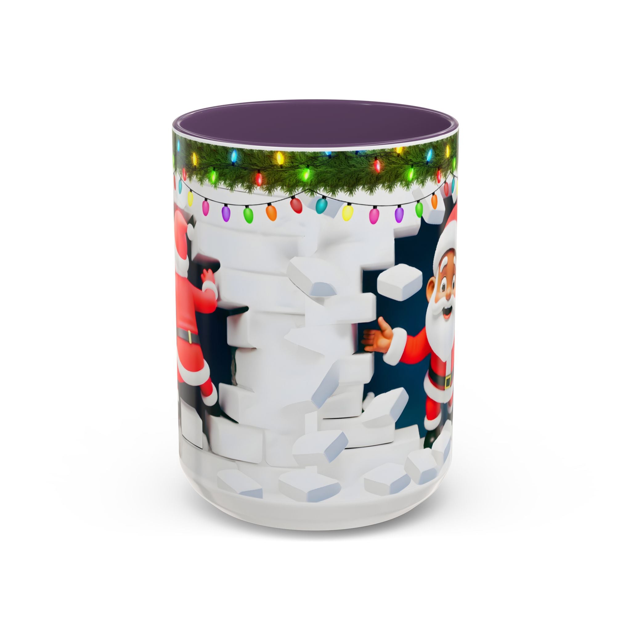Christmas Santa Accent Coffee Mug — Festive Lights & Jolly Santa Holiday Gift (15oz)