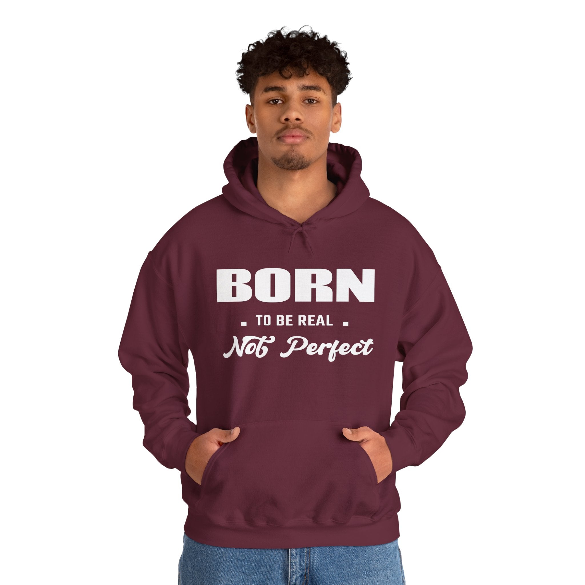 Born Real, Not Perfect, Cozy Unisex Heavy Blend Hooded Sweatshirt – Black