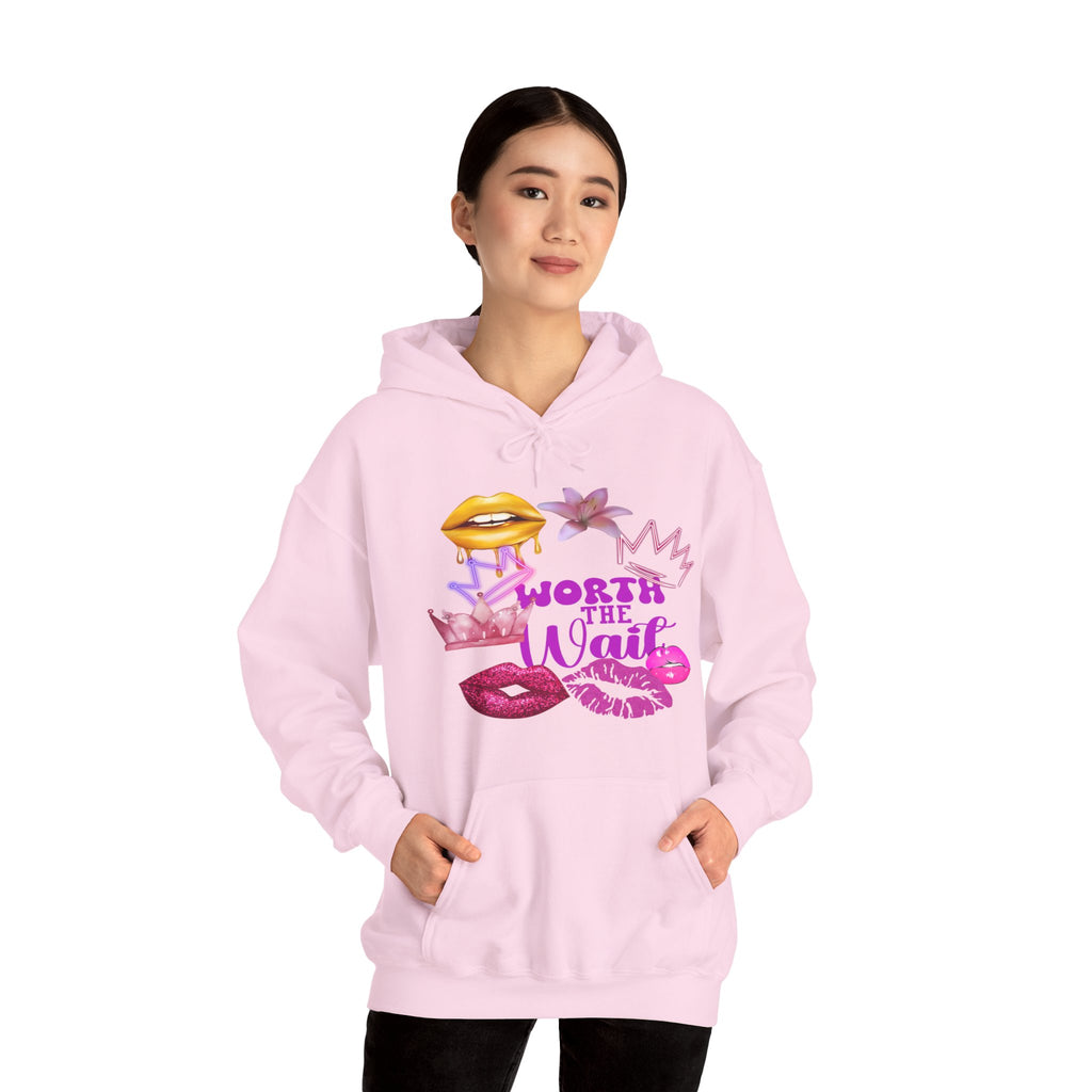 Worth the Wait Hoodie — Feminine Pink Lips & Floral Graphic Sweatshirt