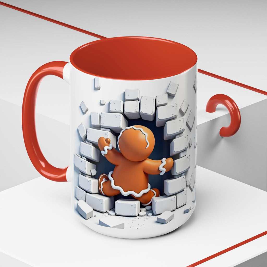 Gingerbread Brick Wall Breaker Mug — Cute Holiday Coffee Cup (15oz)