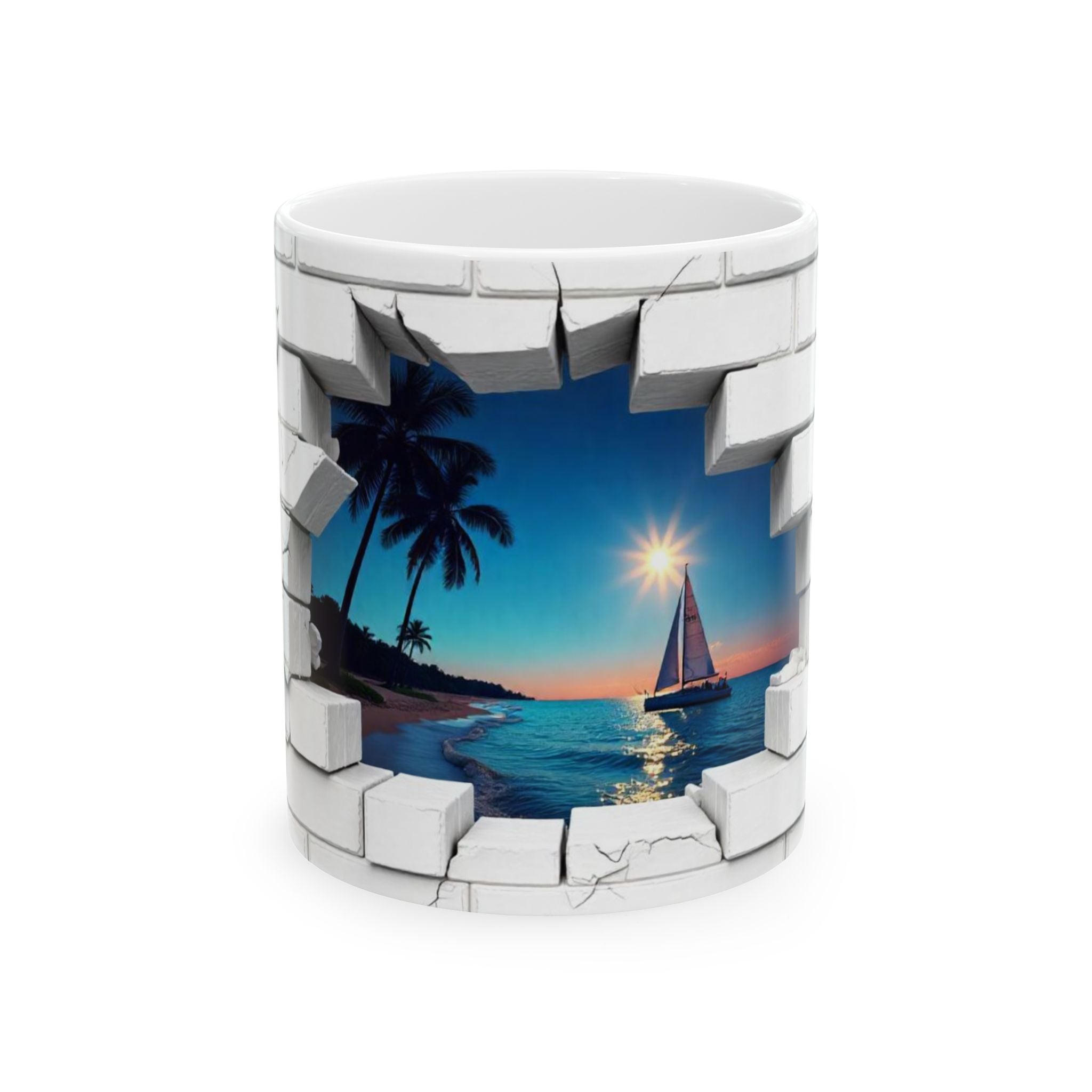 Sailing Sunset Ceramic Mug, Beach Lover Gift, Ocean-Themed Coffee Cup, Relaxing Vibes, Home & Office Décor