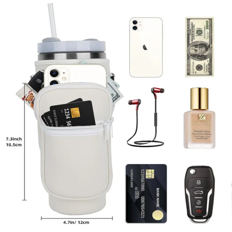 Water Bottle Carrier Bag with Phone, Water Bottle Pocket, Fits Water Bottle Sizes Up to 40 oz, Water Bottle Holder, Adjustable Strap, Stanley Cup Accessories, Available in 4 Colors