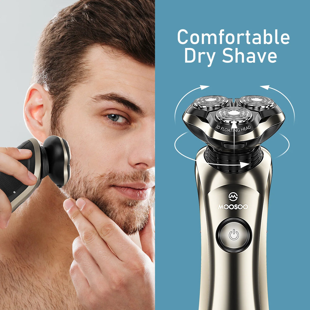 MOOSOO 8G Waterproof Rechargeable Shaving Machine 3D All around Floating Head Shaver Barber for Men Electric Shavers