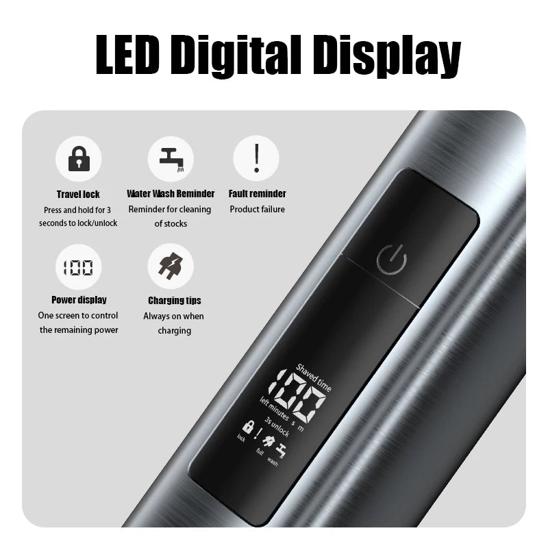 Komingdon Waterproof Wet Dry Electric Shaver Men Led Display 800Mah Magnetic Head Shaving Machine Portable Travel Razor