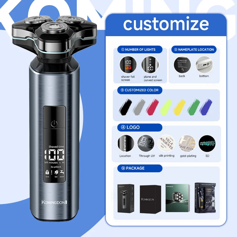 Komingdon Waterproof Wet Dry Electric Shaver Men Led Display 800Mah Magnetic Head Shaving Machine Portable Travel Razor