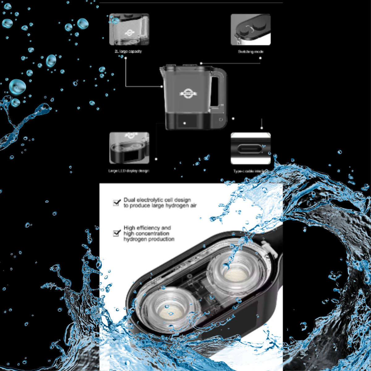 Portable Countertop Hydrogen Water Generator Pitcher– Transform Water into Healthy Hydrogen-Rich Beverage